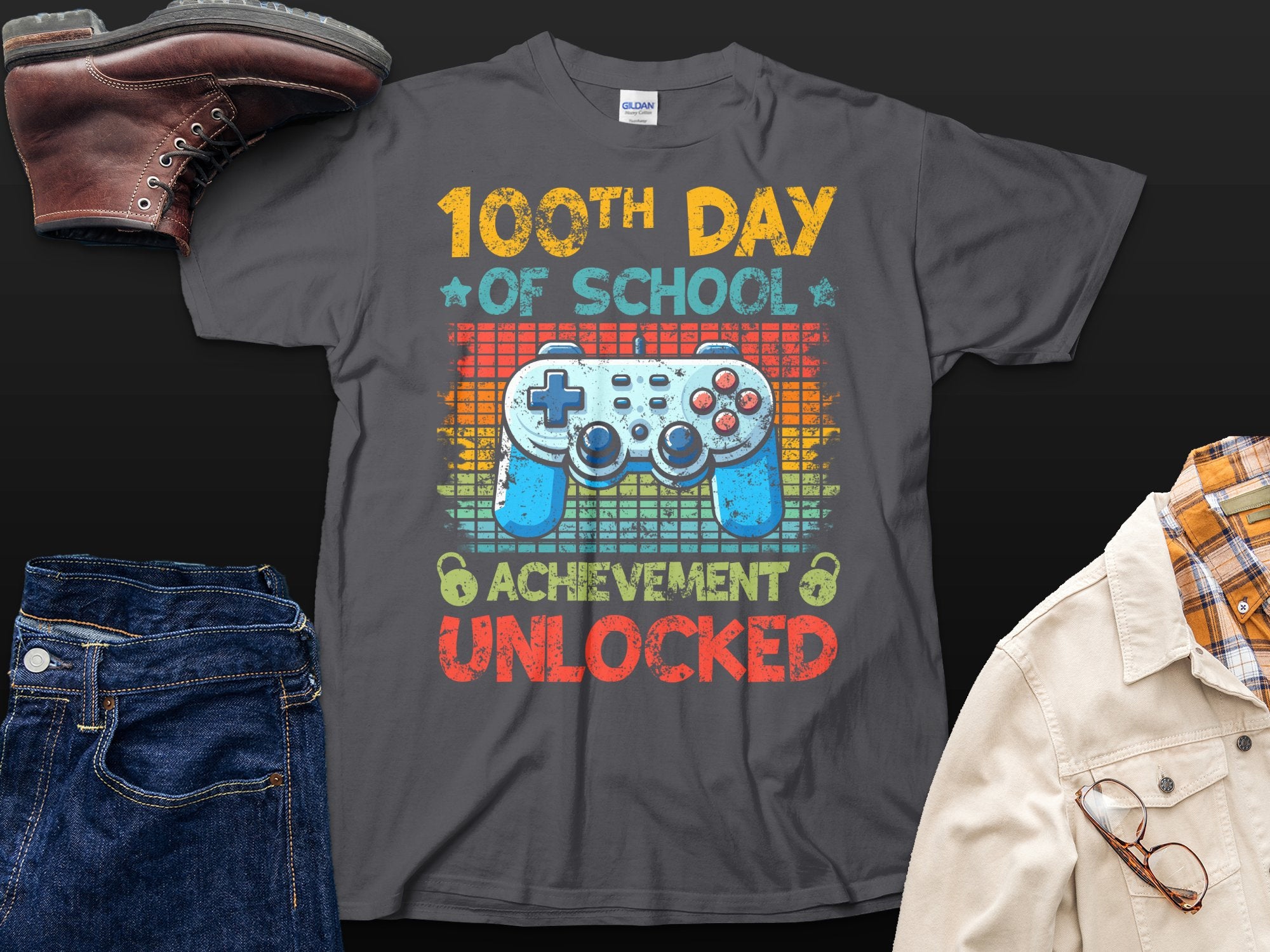 100 Days Of School Achievement Unlocked - TV Show, Trending, Funny & Lifestyle T-Shirts, Hoodies & More