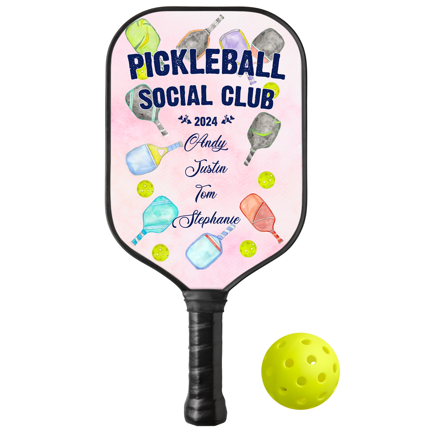 Personalized Pickleball Social Club Pickleball Paddle with Custom Names And Year