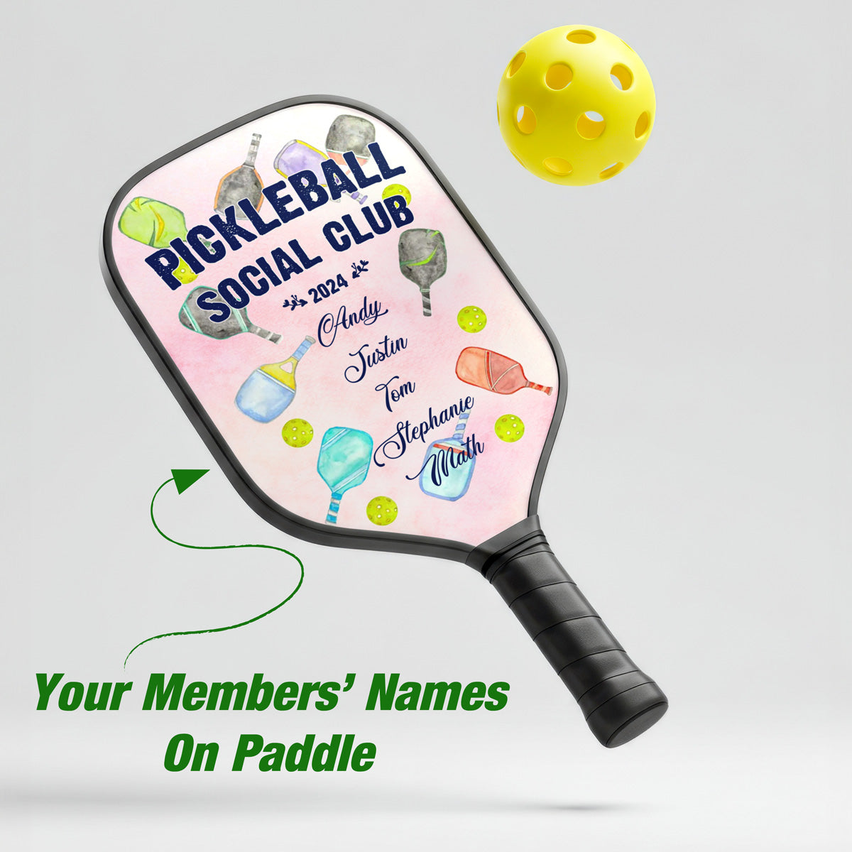 Personalized Pickleball Social Club Pickleball Paddle with Custom Names And Year