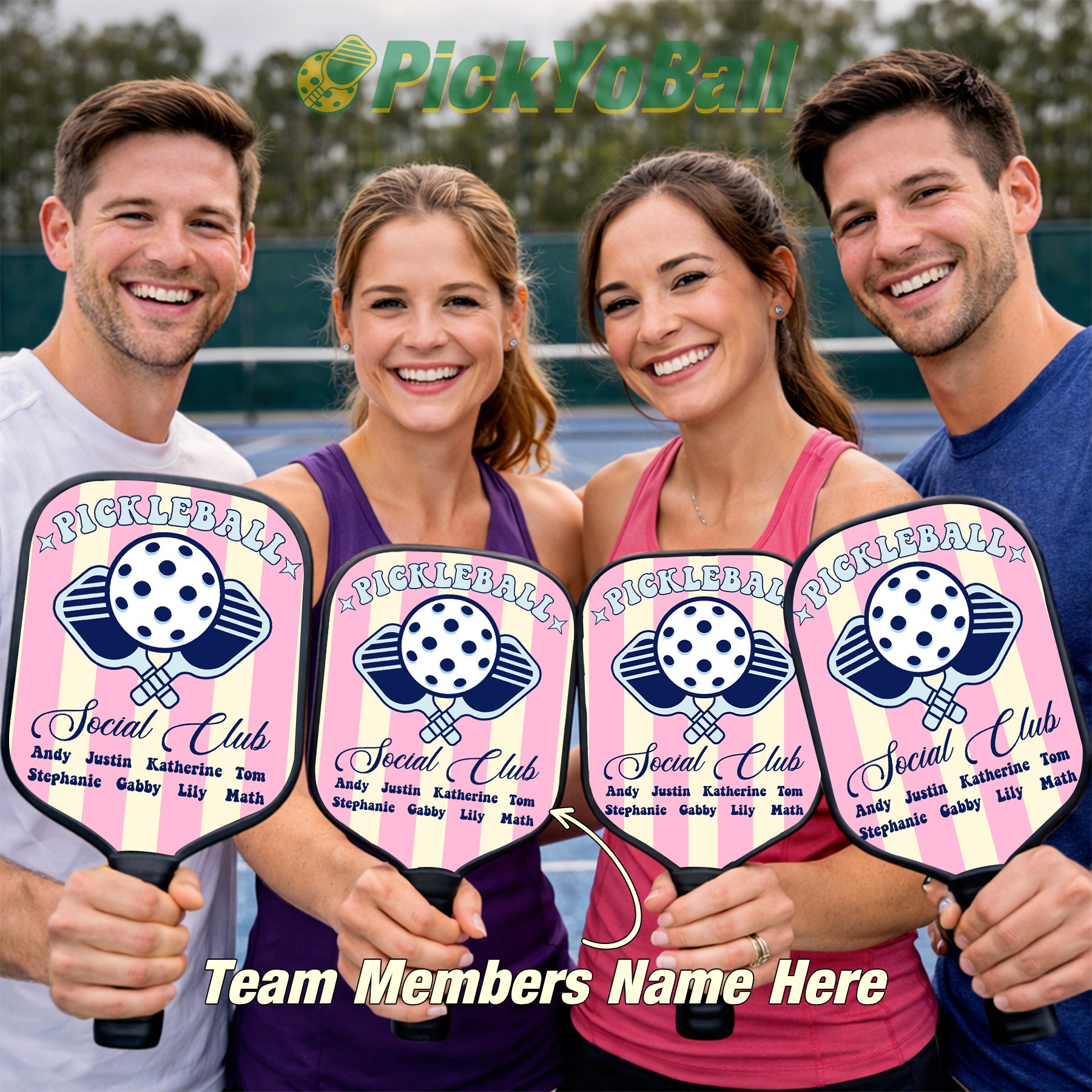 Personalized Pickleball Social Club Pickleball Paddle with Custom Names
