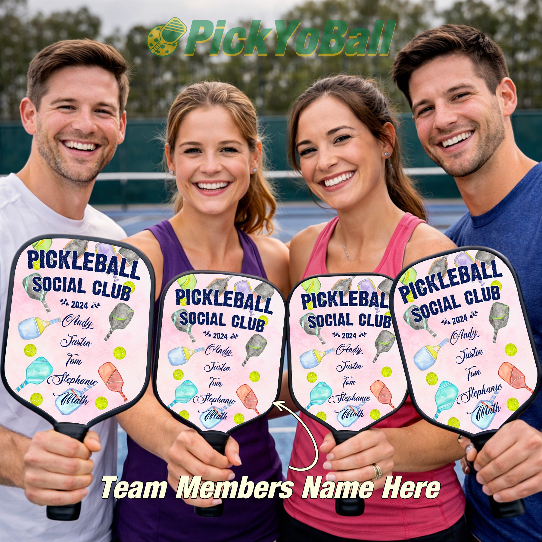 Personalized Pickleball Social Club Pickleball Paddle with Custom Names And Year