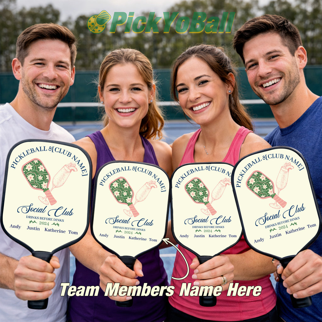 Personalized "Drinks Before Dinks Pickleball Club” Pickleball Paddle with Custom Names