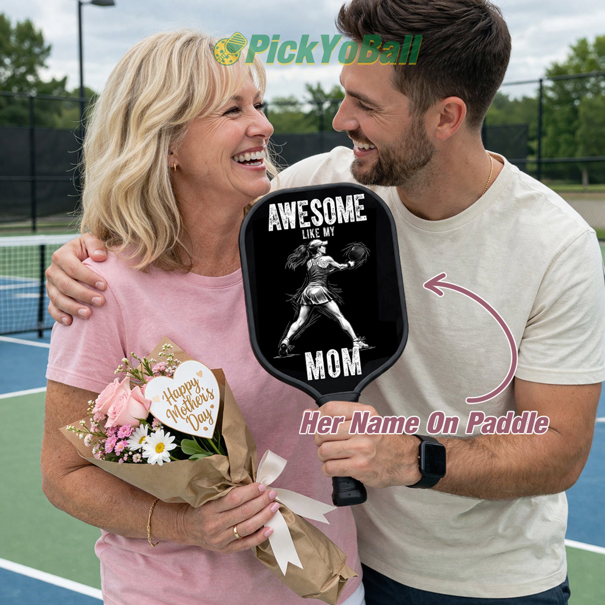 Personalized "Awesome Like My Mom" Pickleball Paddle with Custom Name, Gift for Mom