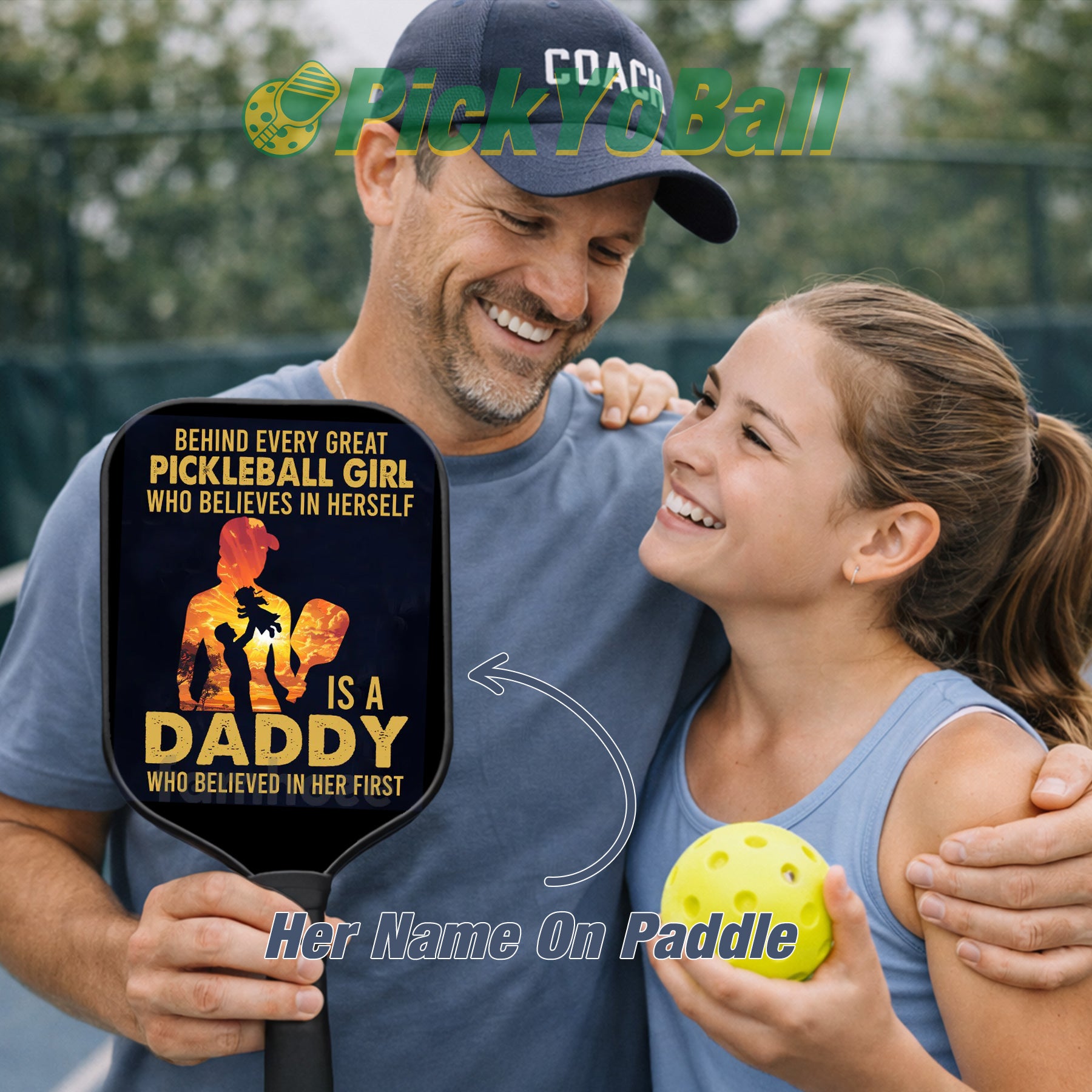 Personalized "Behind A Great Pickleball Player Is A Pickleball Dad Who Believes In Her" Pickleball Paddle, Gift For Husband, Dad, Him
