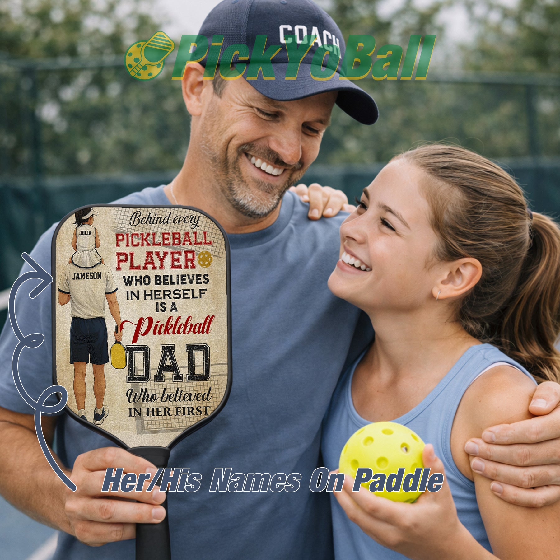 Personalized "Behind A Pickleball Player Is A Pickleball Dad Who Believes In Her" Pickleball Paddle, Gift For Husband, Dad