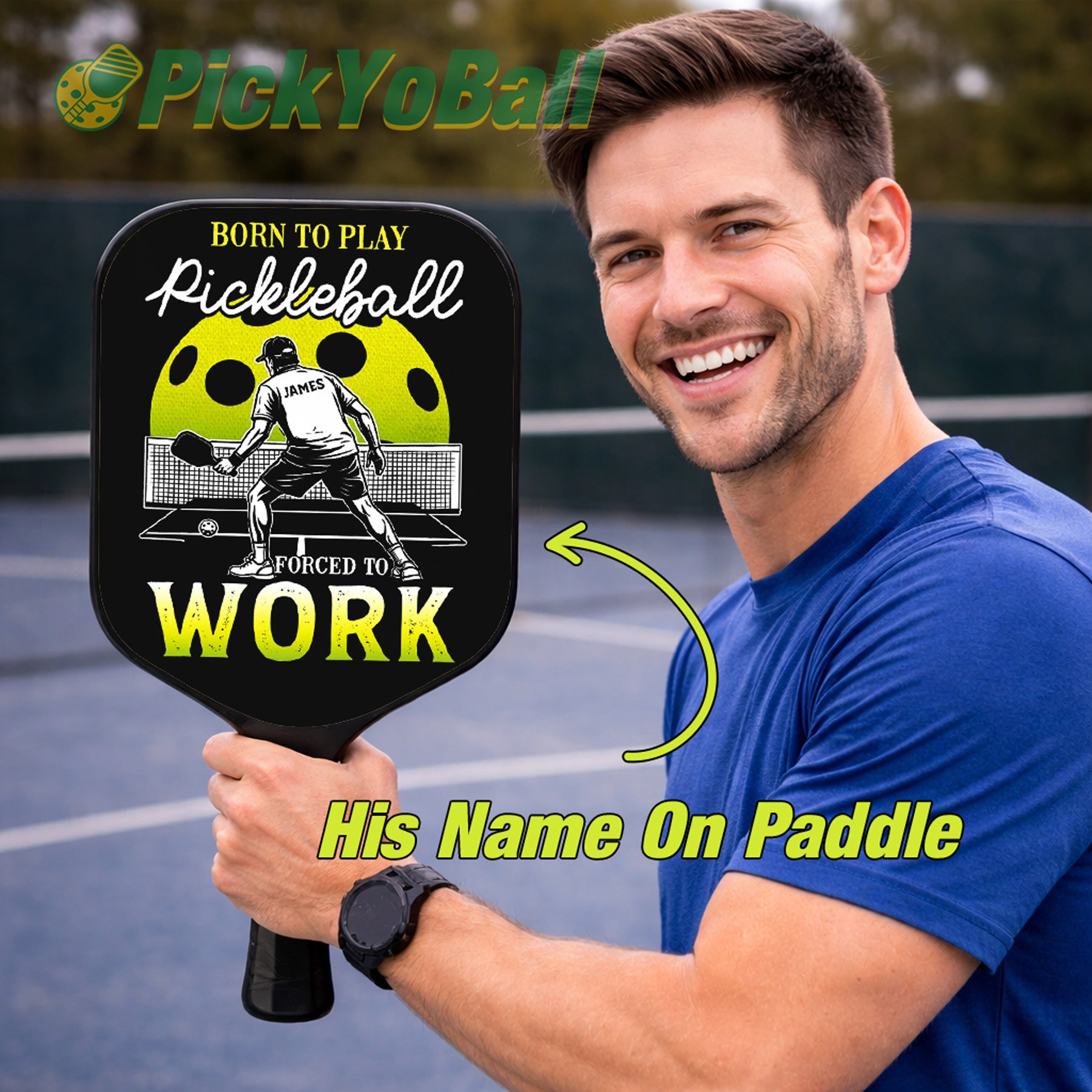 Personalized "Born To Play Pickleball Forced To Work" Pickleball Paddle, Gift For Him, Husband, Boyfriend