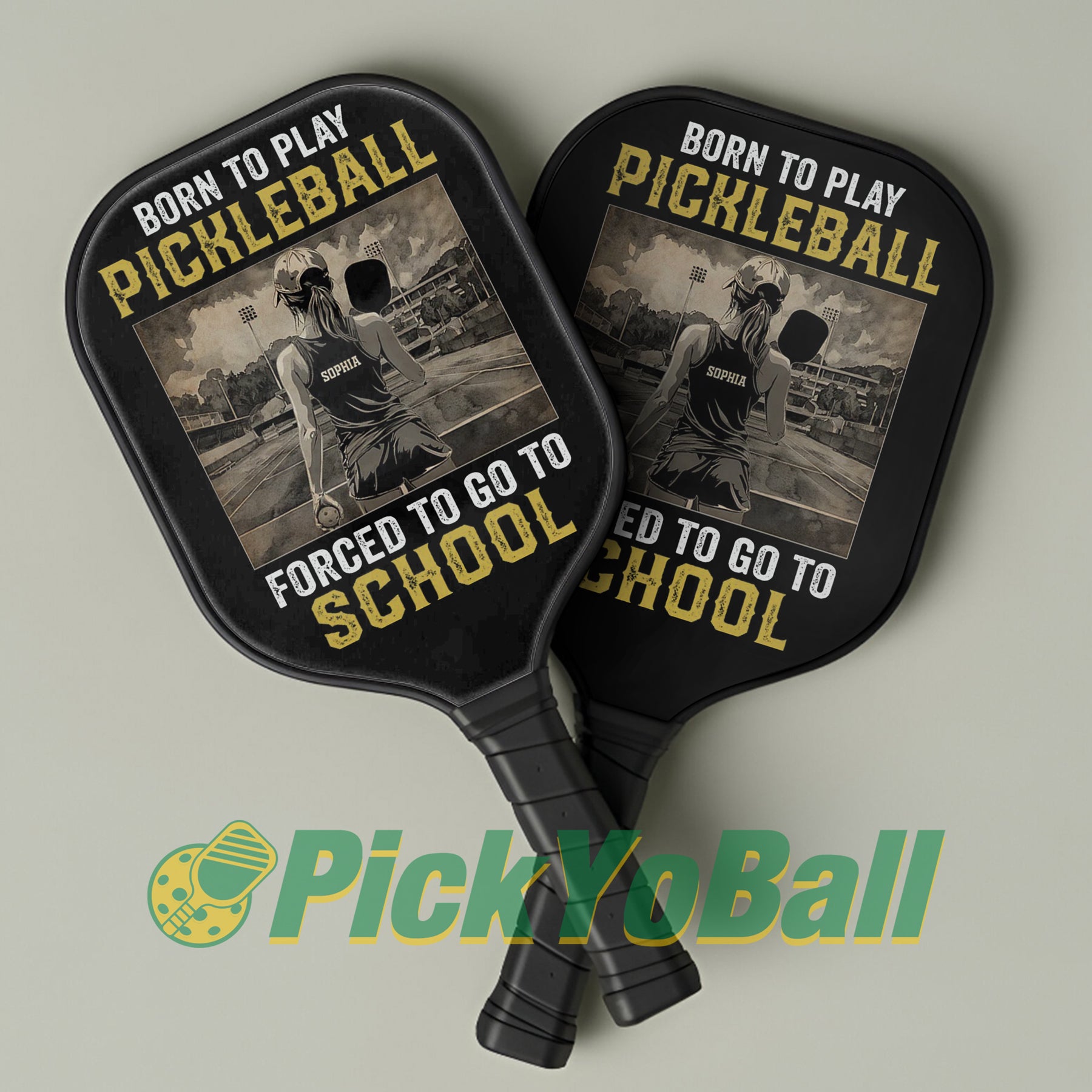 Personalized "Born To Play Pickleball, Forced To Go To School" Paddle with Custom Name, Pickleball Gift For Daughter