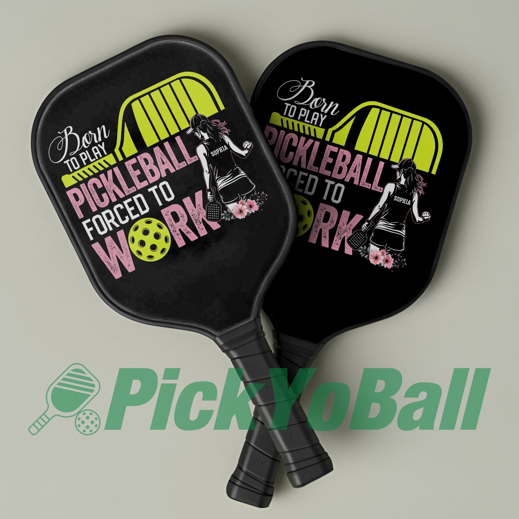 Personalized Pickleball Paddle, "Born To Play Pickleball Forced To Work" Design with Custom Name For Her