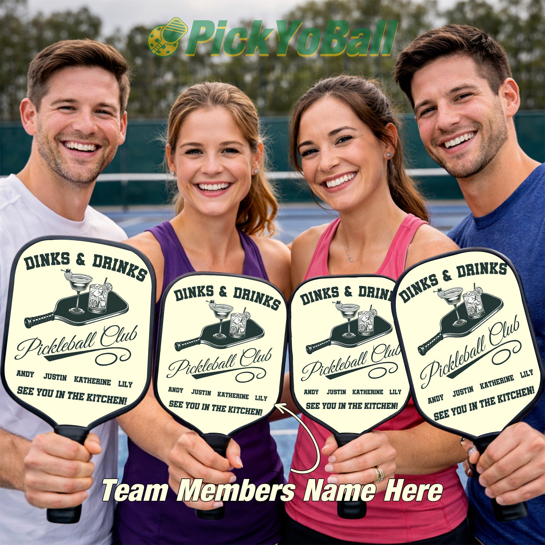 Personalized "Dinks & Drinks Pickleball Club” Paddle with Custom Names