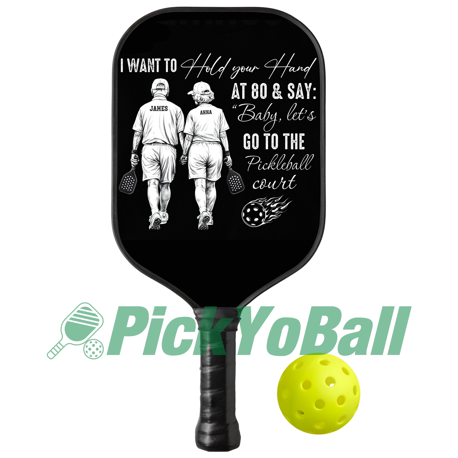 Personalized "Pickleball Couple Players Holding Hands" Pickleball Paddle For Lovers, Partners