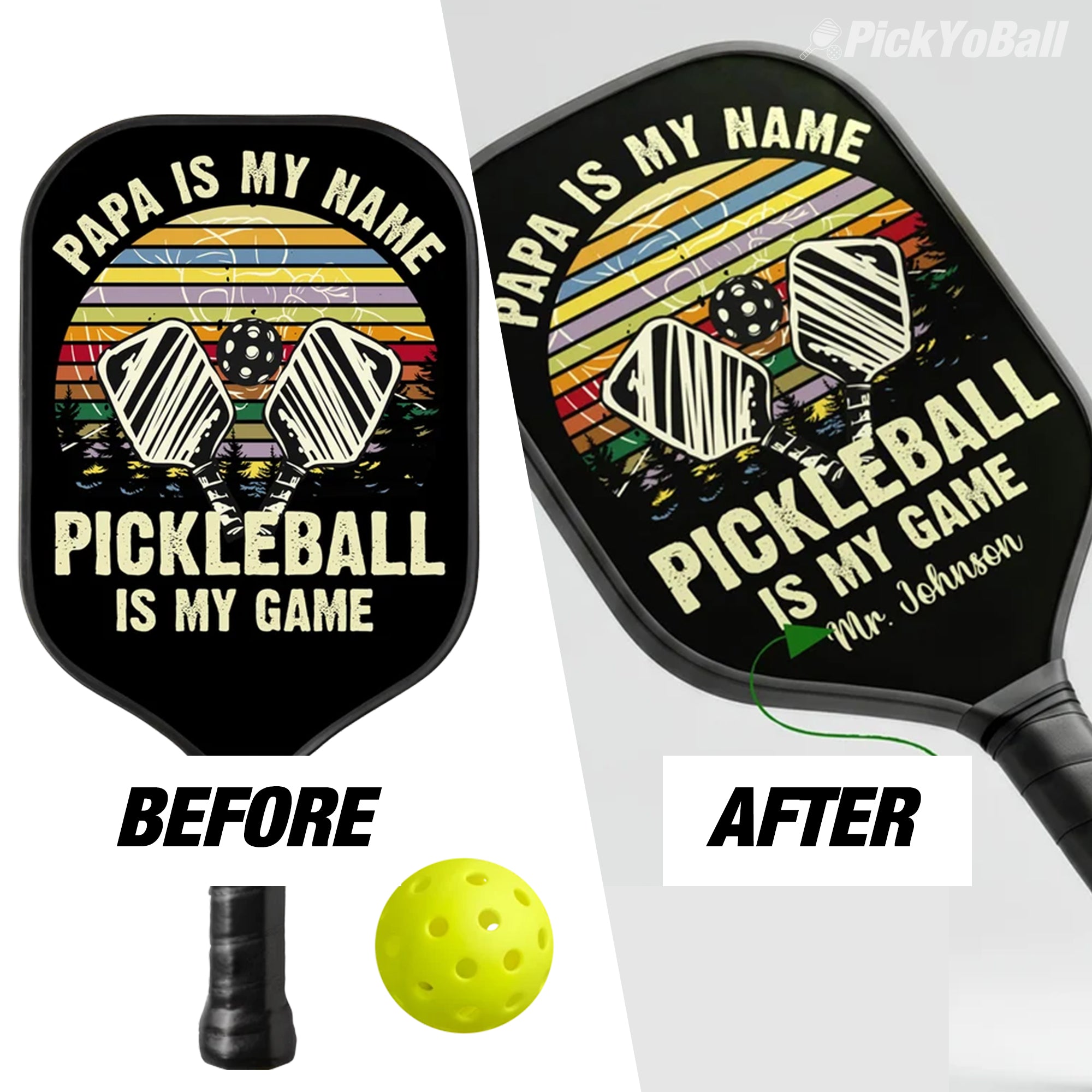 Personalized "Papa Is My Name, Pickleball Is My Game" Paddle with Custom Name