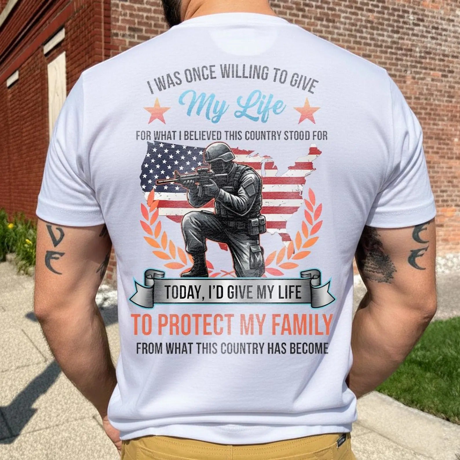 Willing To Stand For This Country & Protect This Family Shirt - Patriotic, 2nd Amendment T-Shirts, Hoodies, Sweatshirt (back print)