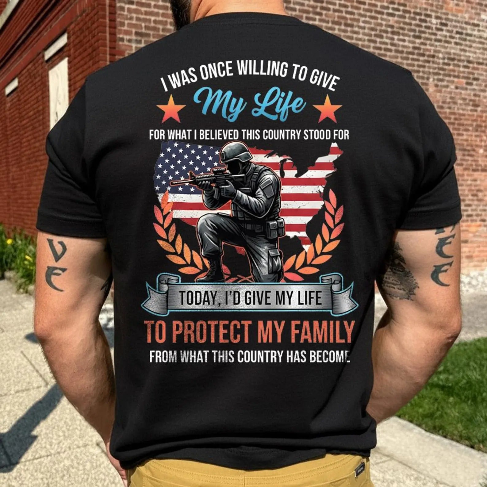 Willing To Stand For This Country & Protect This Family Shirt - Patriotic, 2nd Amendment T-Shirts, Hoodies, Sweatshirt (back print)