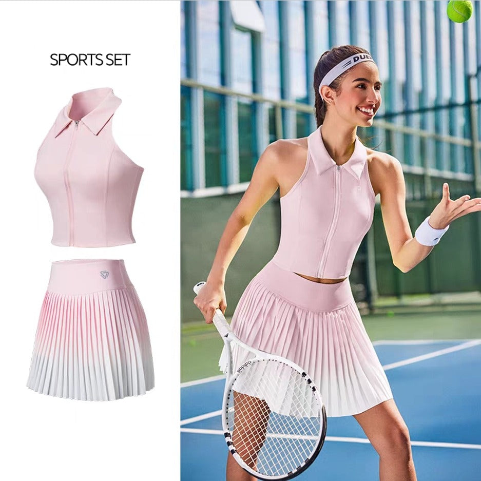 Gradient 2 Piece Pickleball & Tennis Skirt Set – Sleeveless Athletic Dress with Shorts & Pockets