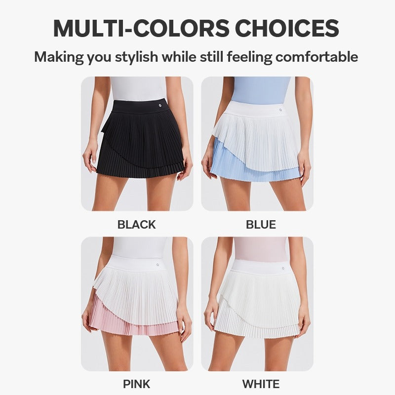 Tiered Pleats Pickleball & Tennis Skirt Set – Women’s Athletic Dress with Inner Shorts & Pockets