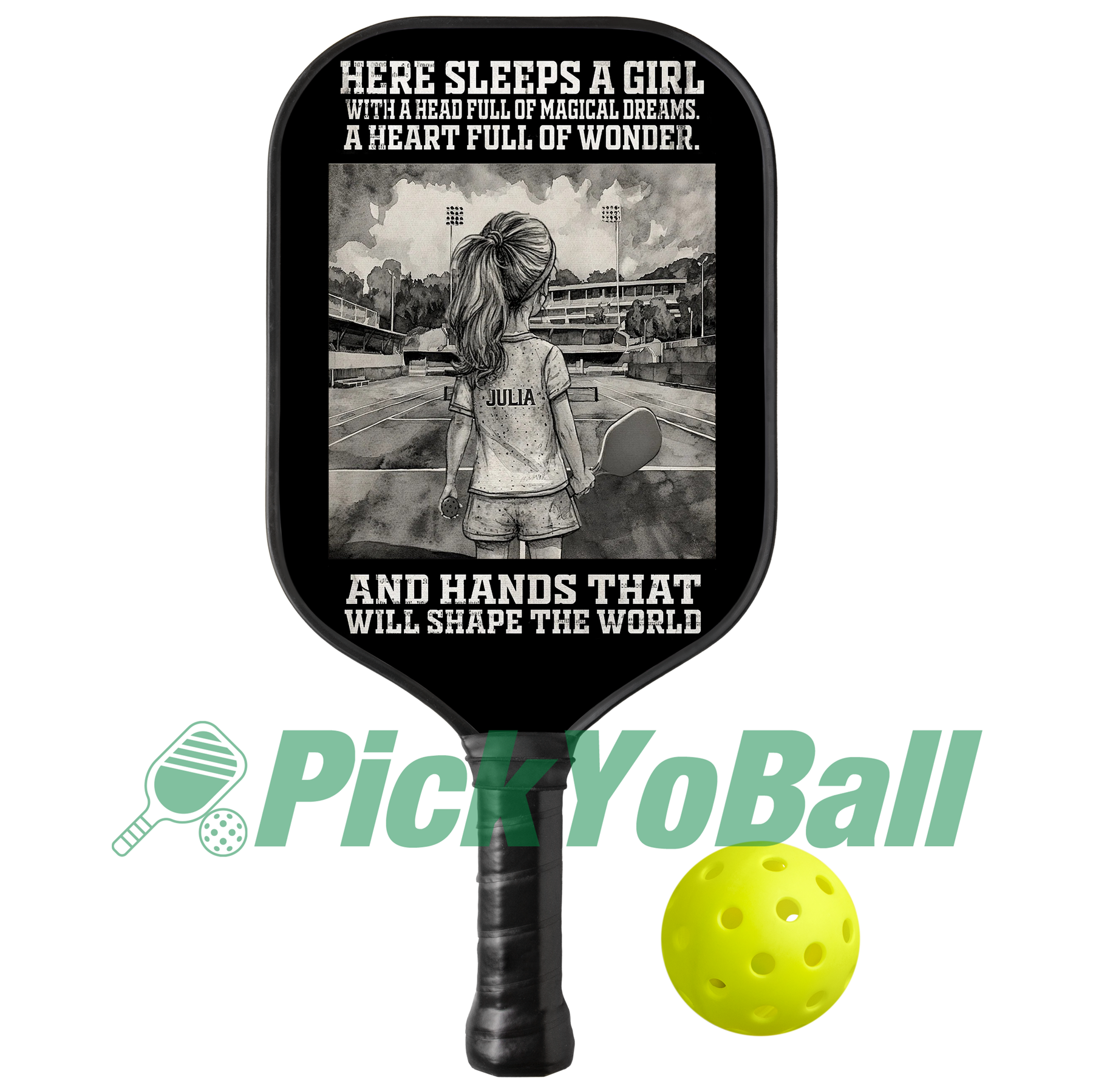 Personalized "A Girl with Hands that Will Shape The World" Junior Pickleball Paddle