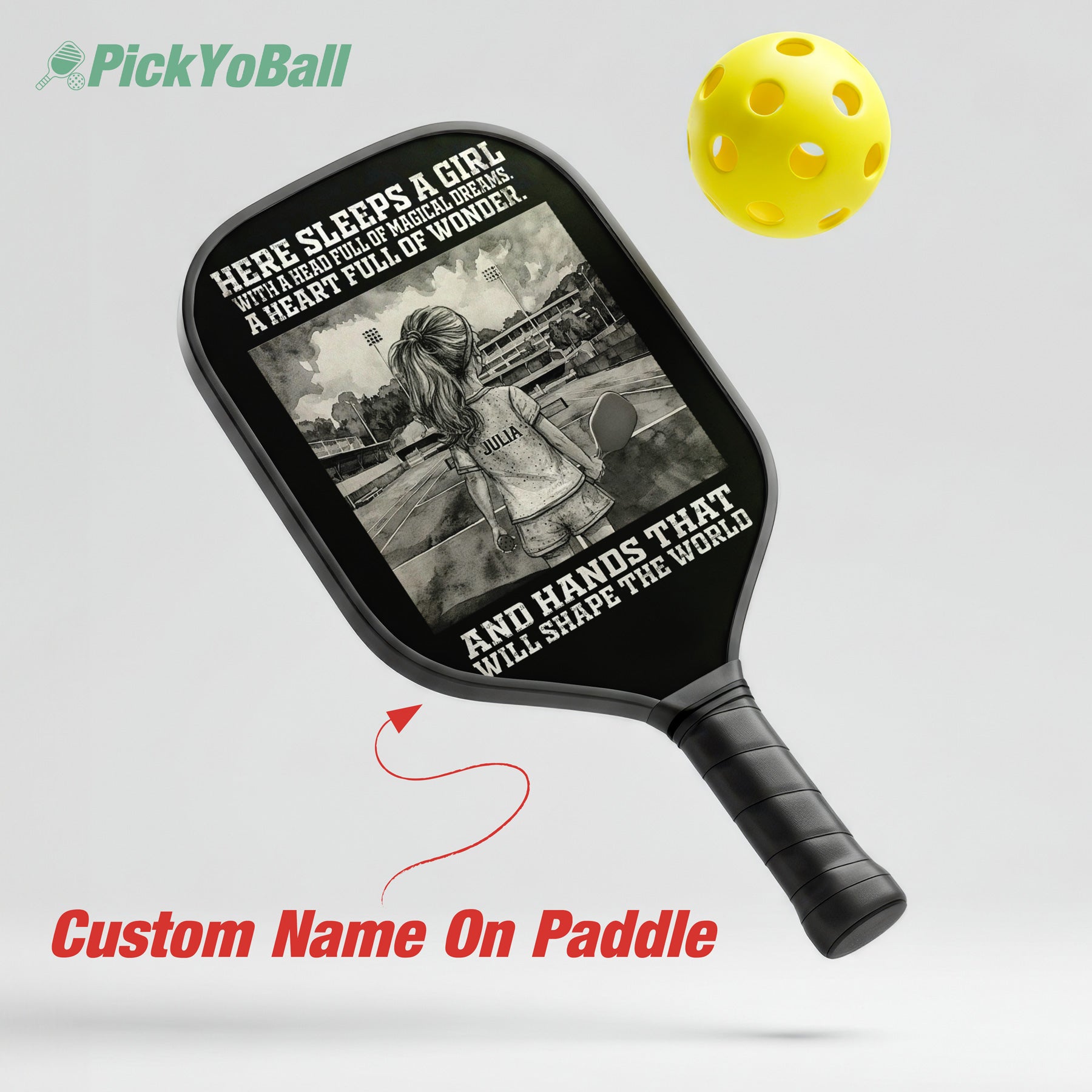 Personalized "A Girl with Hands that Will Shape The World" Junior Pickleball Paddle
