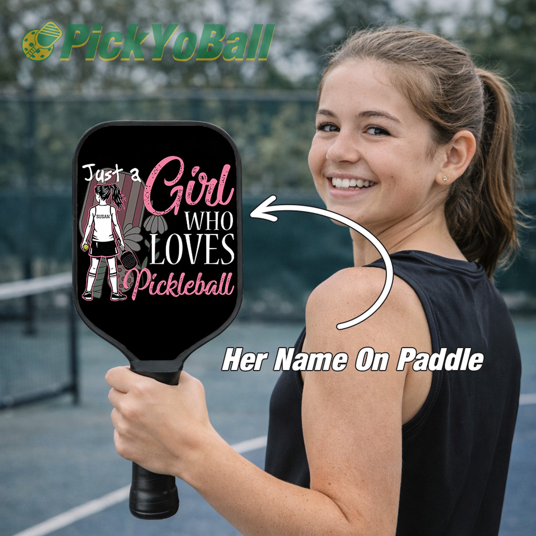 Personalized "Just A Girl Who Loves Pickleball" Paddle with Custom Name, Pickleball Gift For Daughter