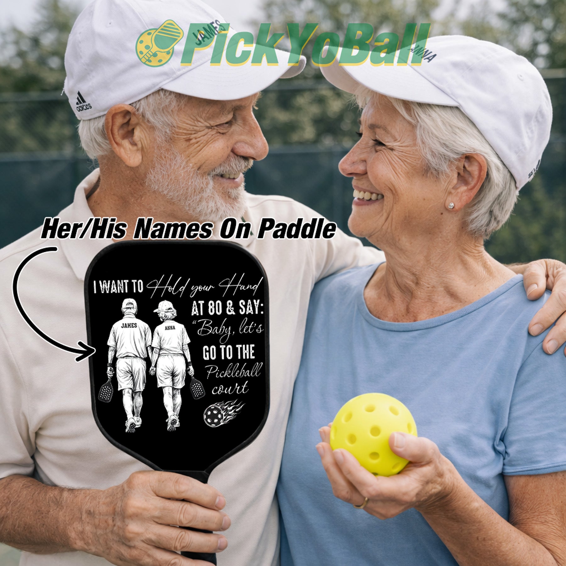 Personalized "Pickleball Couple Players Holding Hands" Pickleball Paddle For Lovers, Partners