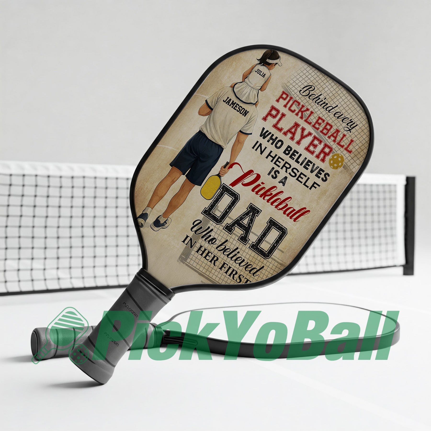 Personalized "Behind A Pickleball Player Is A Pickleball Dad Who Believes In Her" Pickleball Paddle, Gift For Husband, Dad