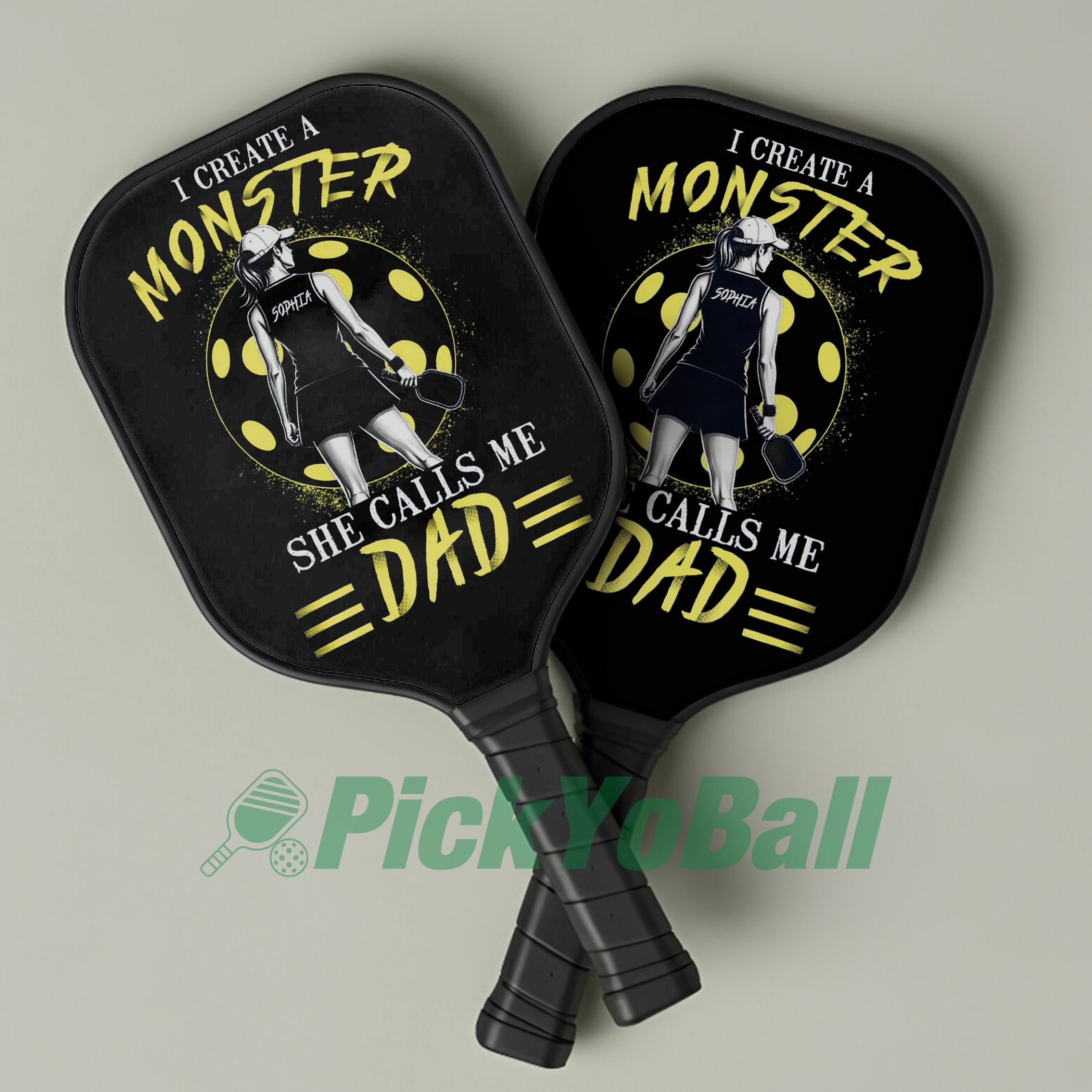 Personalized "I Created a Monster And She Calls Me Dad" Pickleball Paddle 2