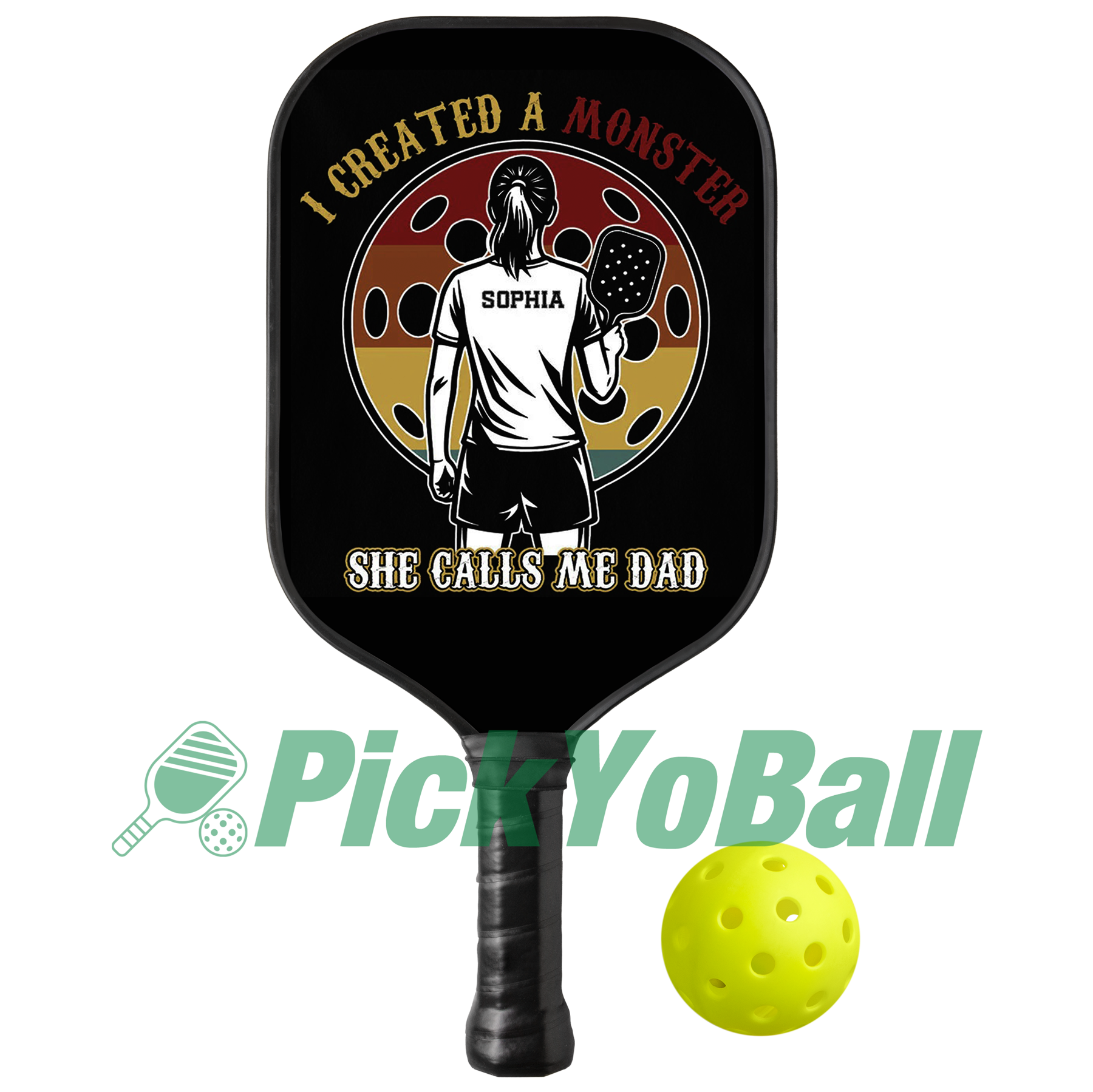 Personalized "I Created a Monster And She Calls Me Dad" Pickleball Paddle, Gift For Husband, Dad, Him