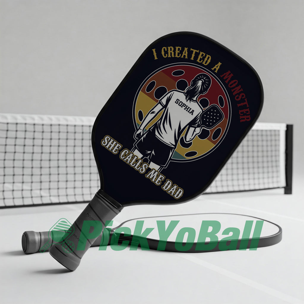 Personalized "I Created a Monster And She Calls Me Dad" Pickleball Paddle, Gift For Husband, Dad, Him