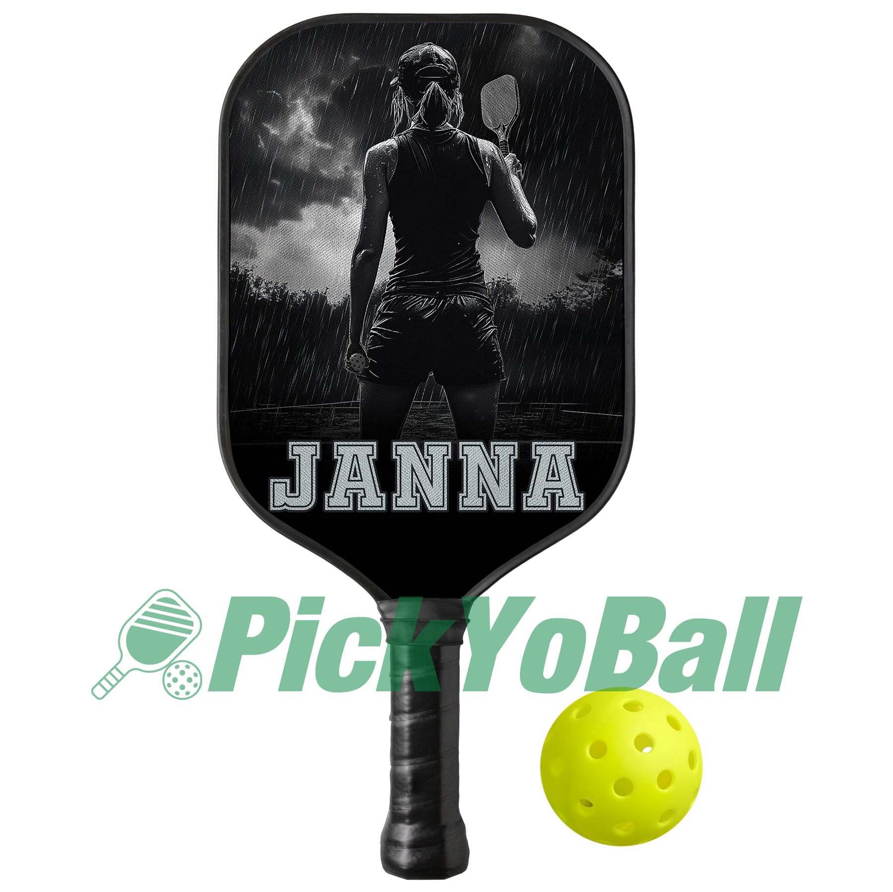 Personalized "Pickleball Girl In The Rain" Pickleball Paddle With Custom Name, Gift For Her