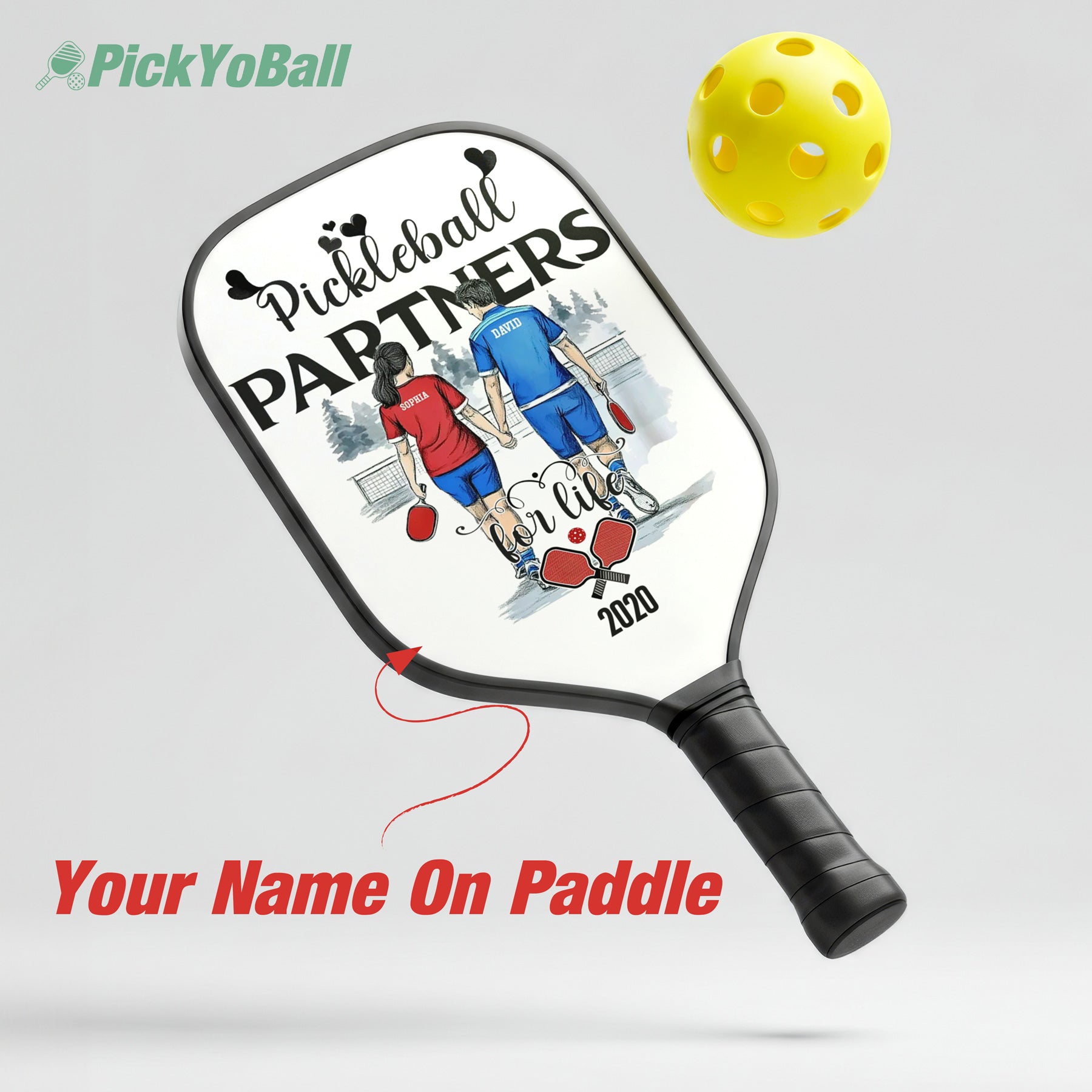 Personalized "Pickleball Partners For Life" Pickleball Paddle, Gift For Couples, Lovers