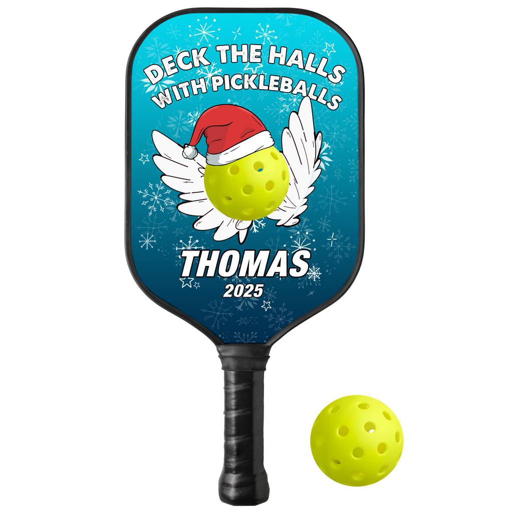 Personalized Christmas "Deck The Halls With Pickleballs" Paddle with Custom Name