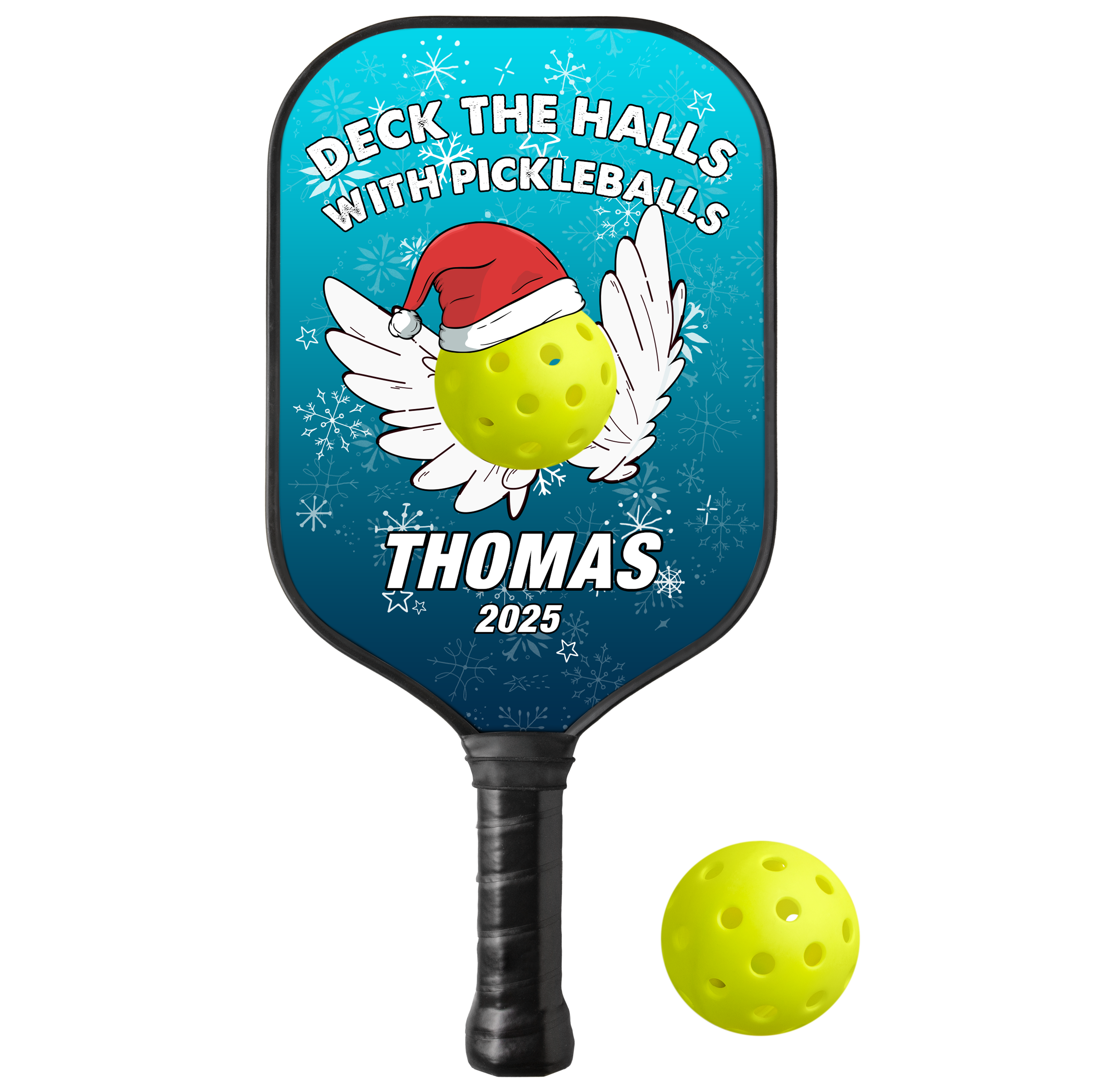 Personalized Christmas "Deck The Halls With Pickleballs" Paddle with Custom Name