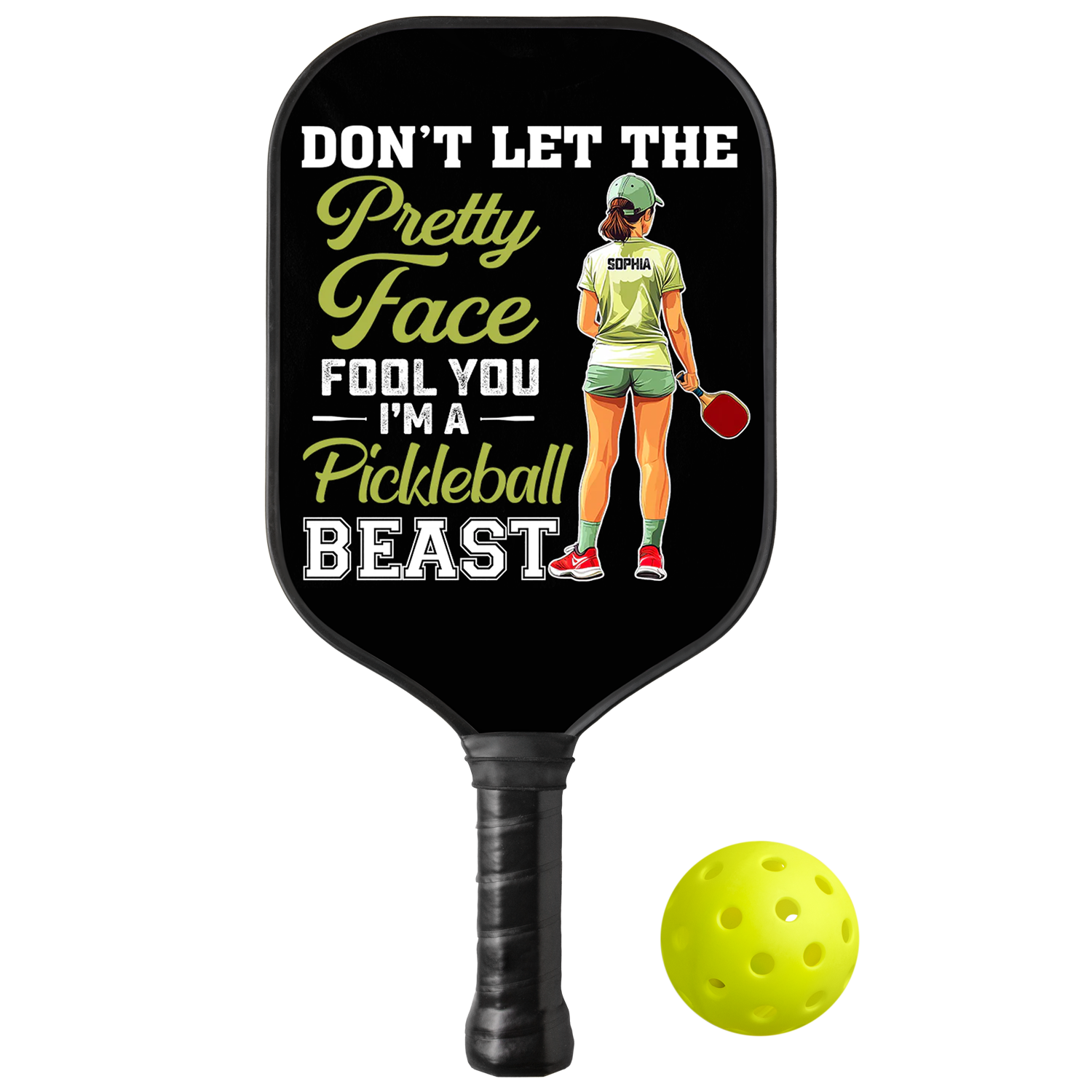 Personalized "Pretty Face And Pickleball Beast" Paddle with Custom Name