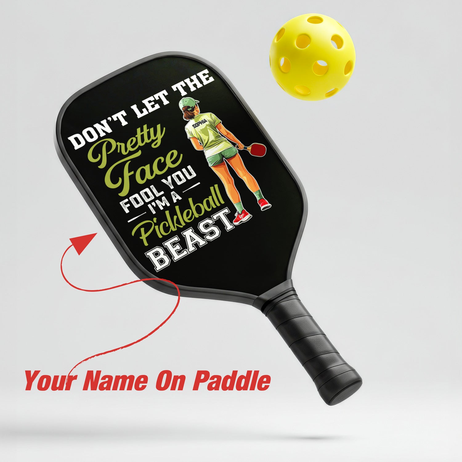 Personalized "Pretty Face And Pickleball Beast" Paddle with Custom Name