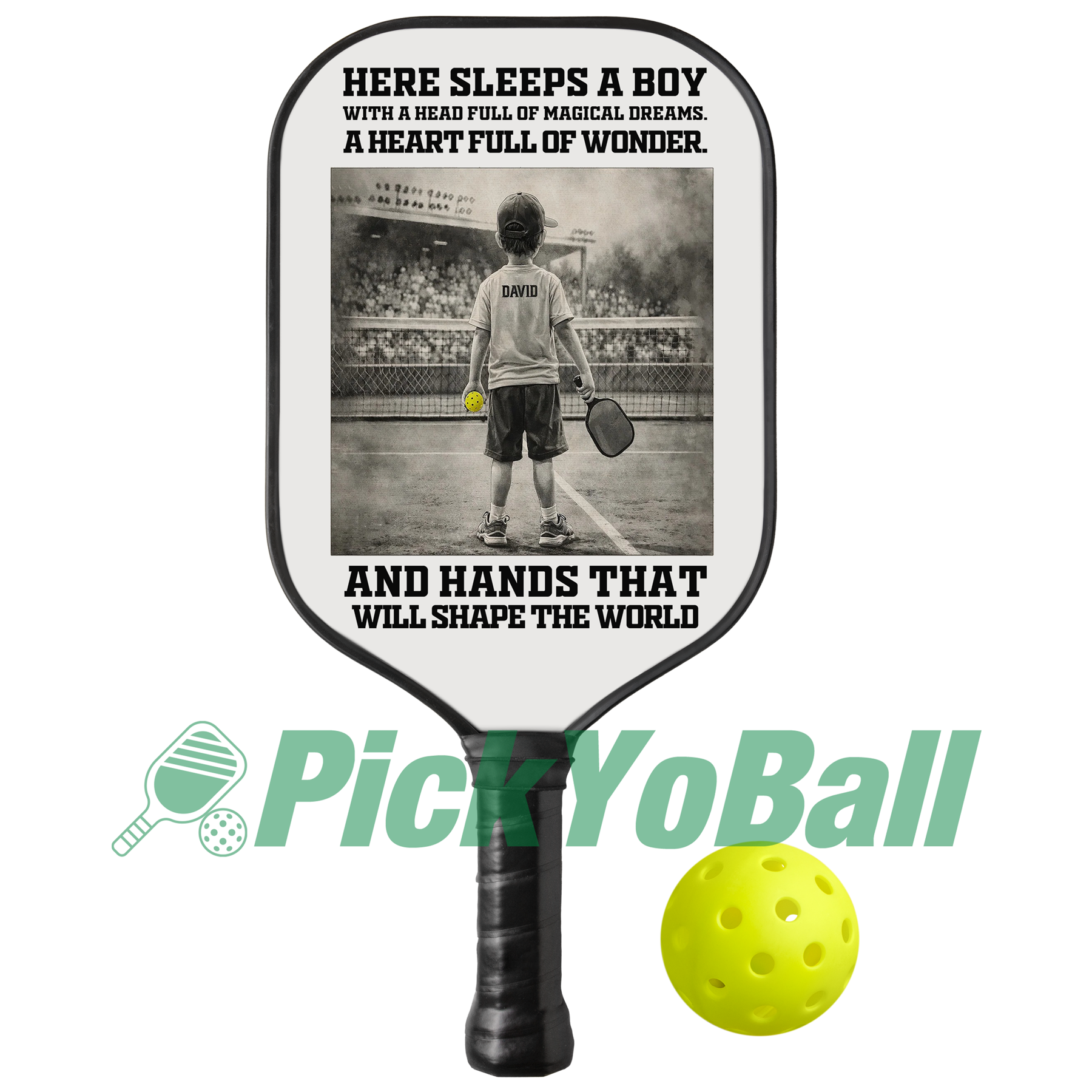 Personalized "A Boy with Hands that Will Shape The World" Junior Pickleball Paddle