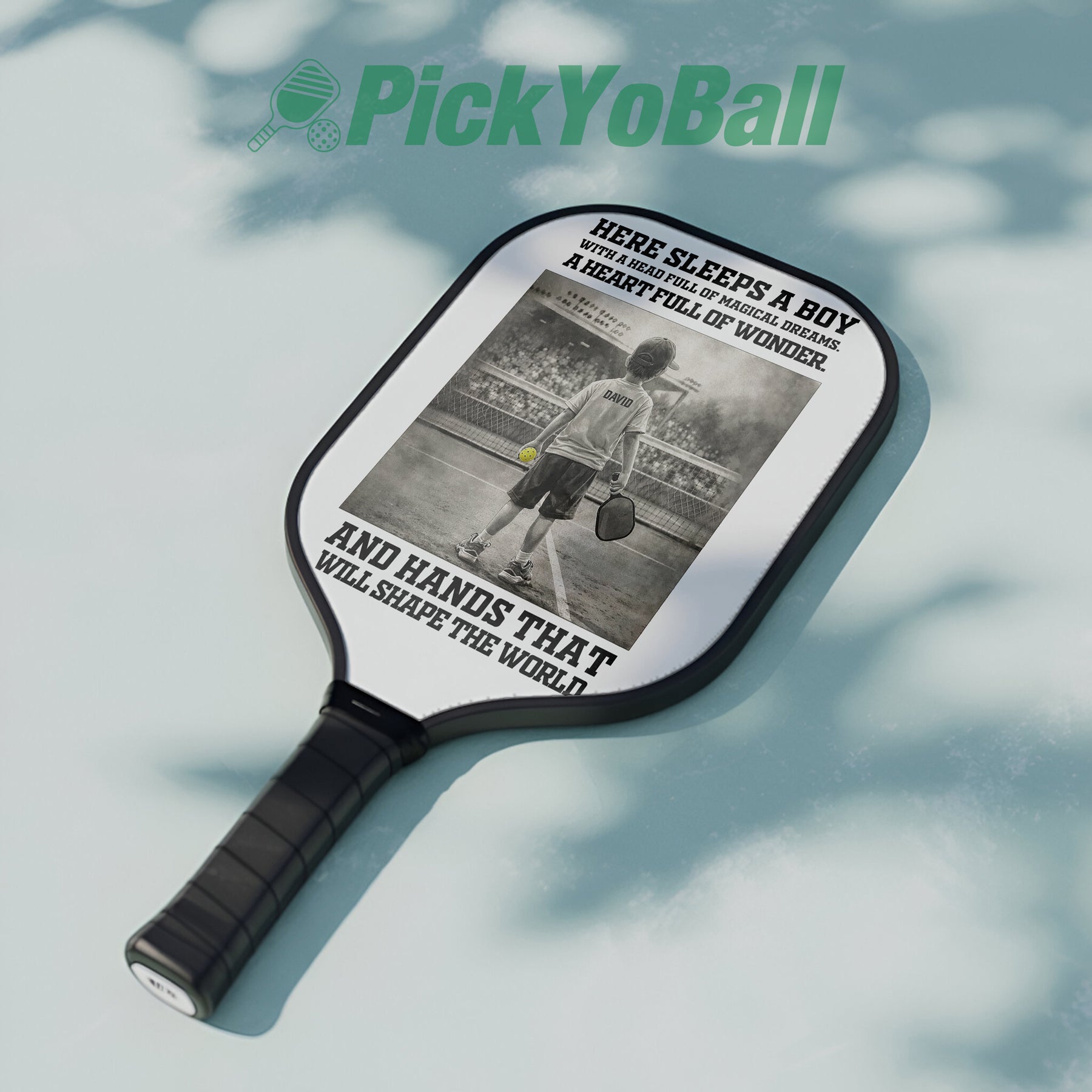 Personalized "A Boy with Hands that Will Shape The World" Junior Pickleball Paddle