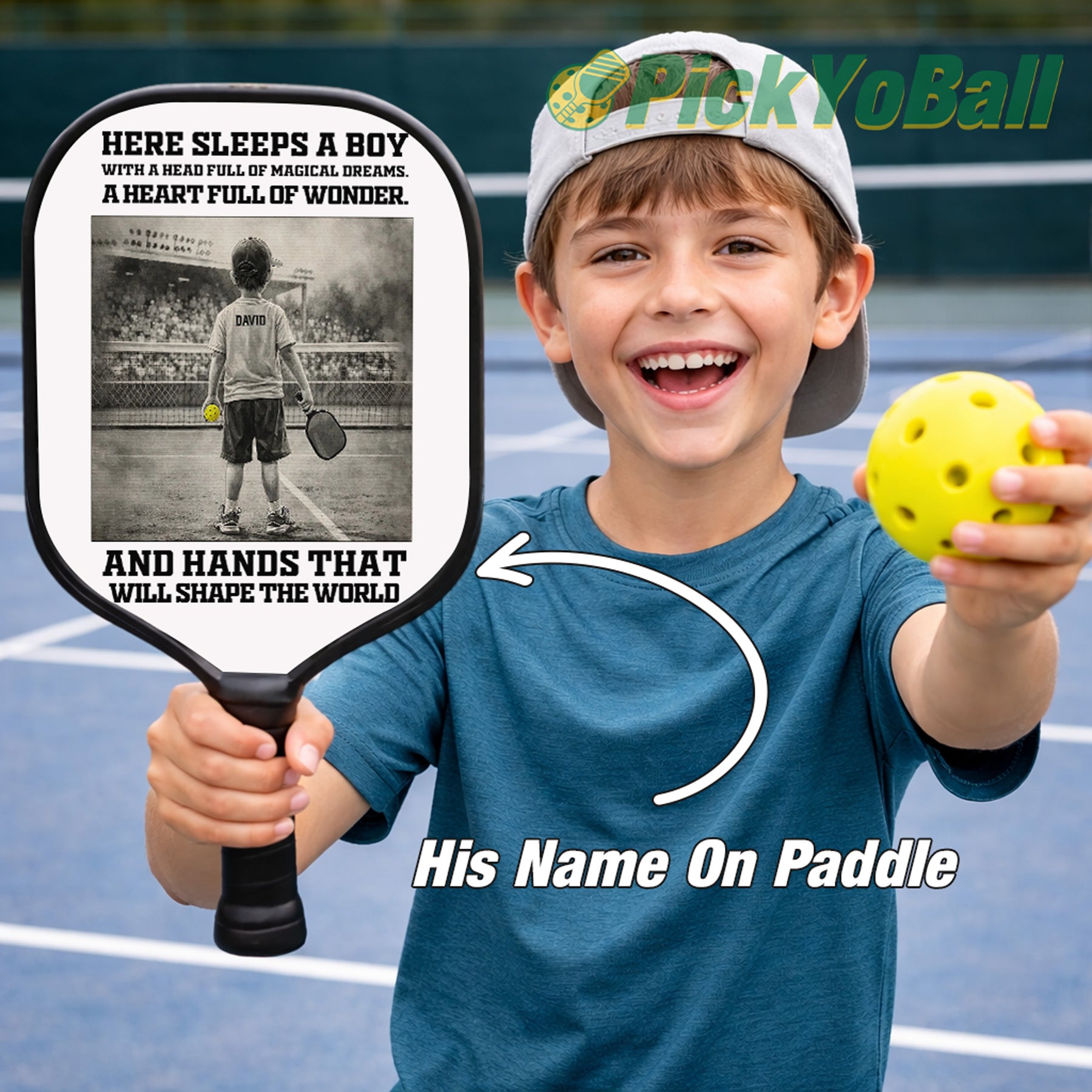 Personalized "A Boy with Hands that Will Shape The World" Junior Pickleball Paddle