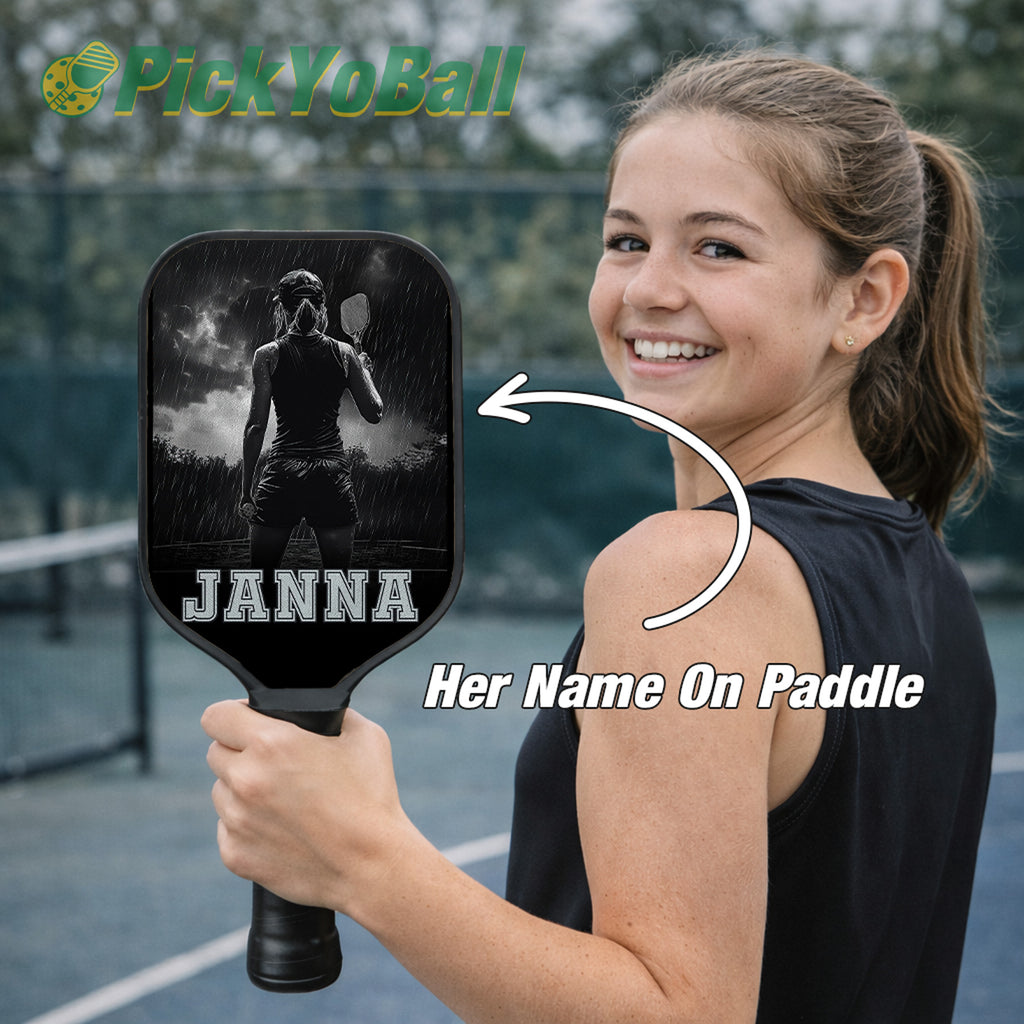 Personalized "Pickleball Girl In The Rain" Pickleball Paddle With Custom Name, Gift For Her
