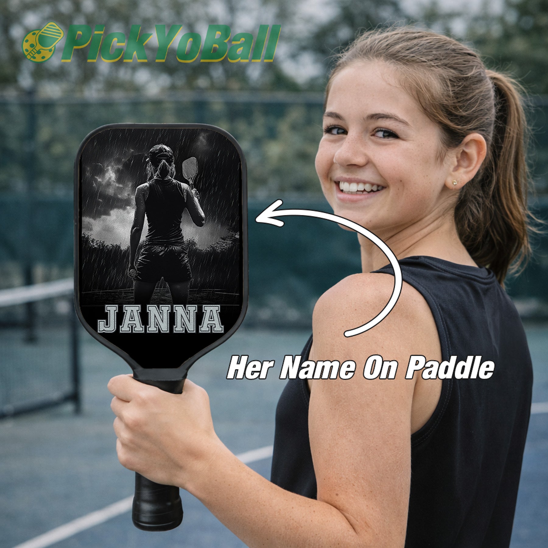 Personalized "Pickleball Girl In The Rain" Pickleball Paddle With Custom Name, Gift For Her