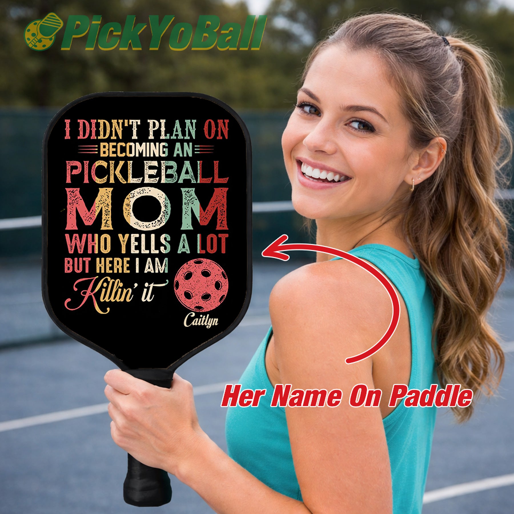 Personalized Pickleball Paddle, Pickleball Mom Killin' It Design With Custom Name For Her