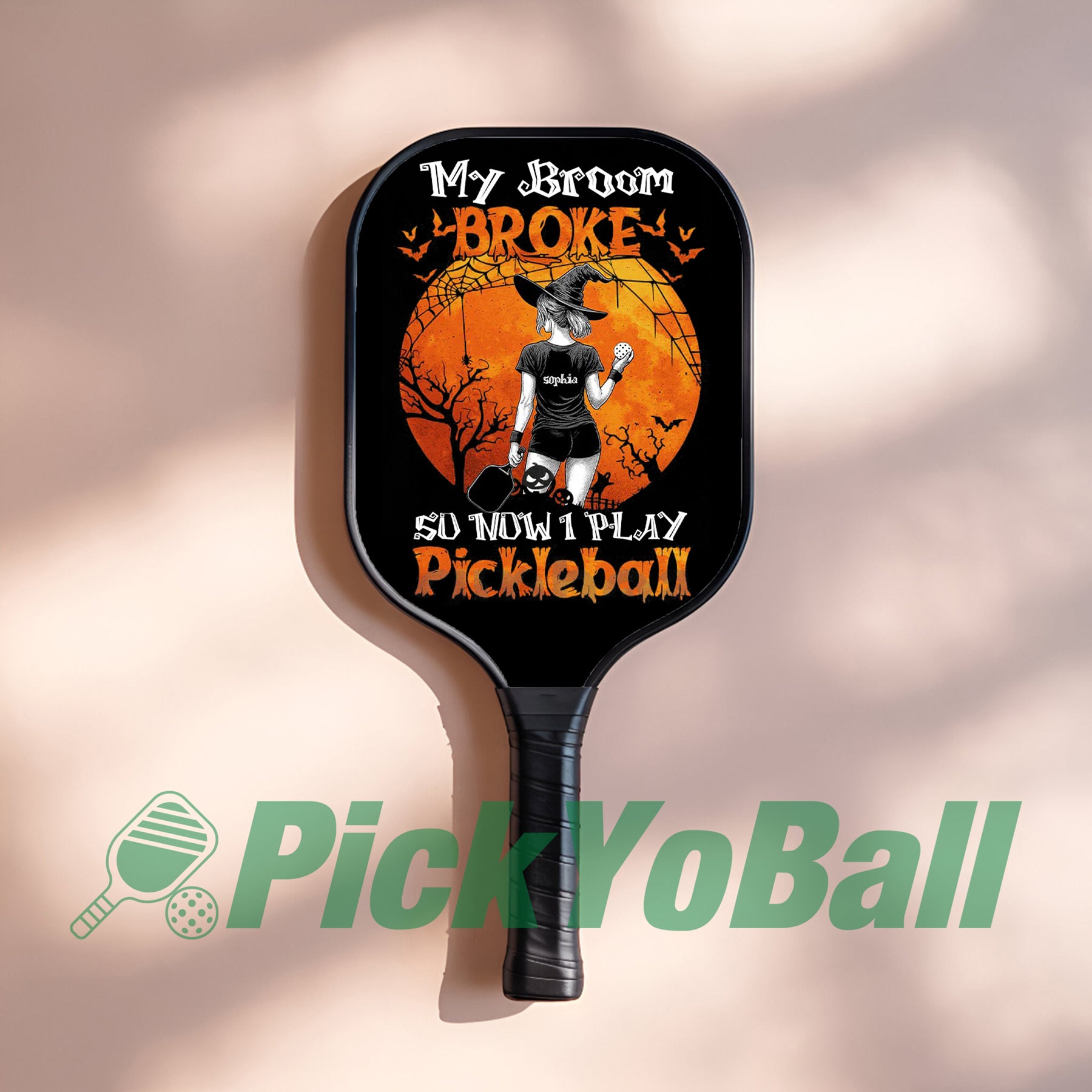 Personalized Spooky Witch Halloween Theme "My Broom Broke So Now I Play Pickleball" - Pickleball Girl Paddle