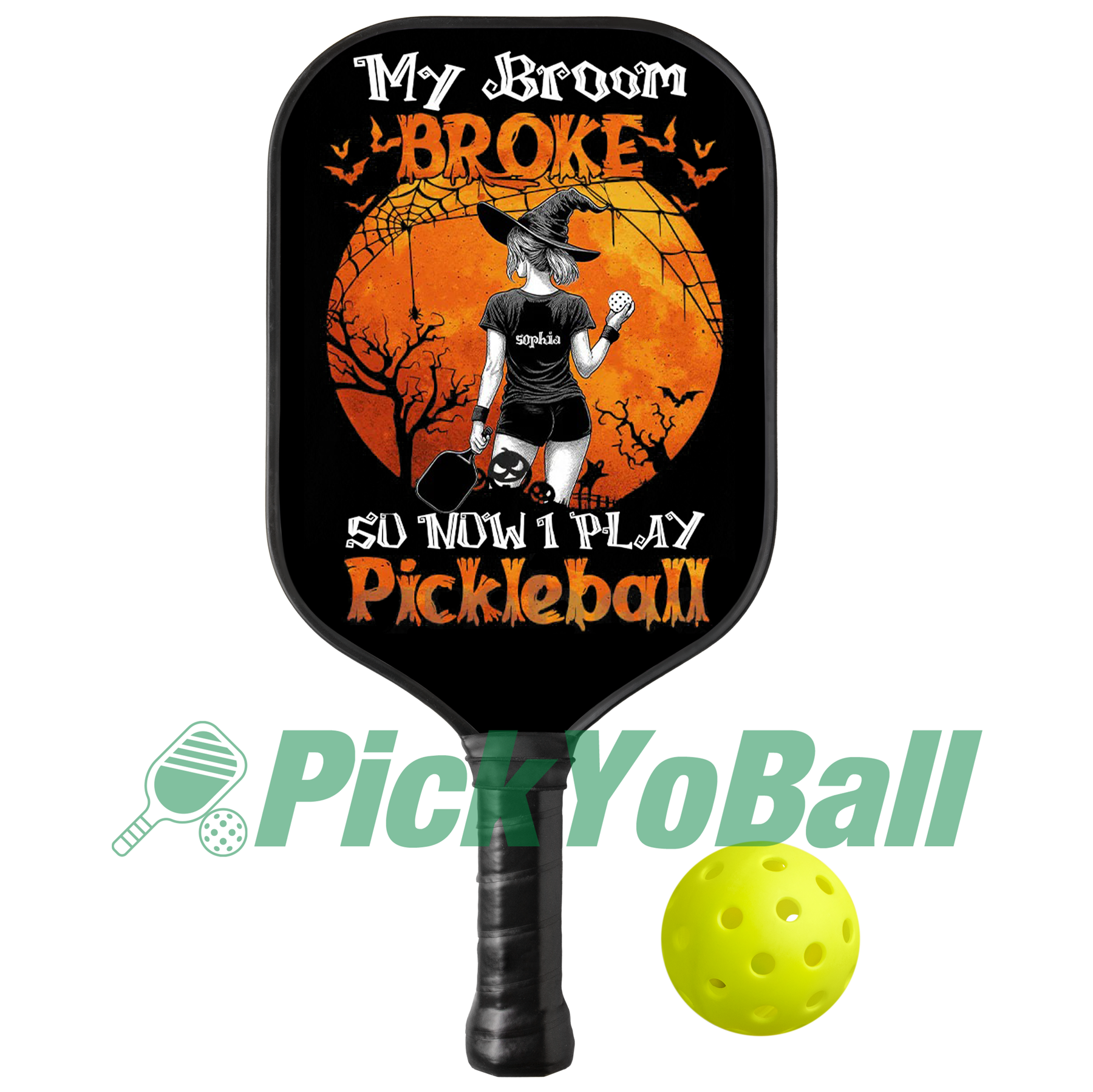 Personalized Spooky Witch Halloween Theme "My Broom Broke So Now I Play Pickleball" - Pickleball Girl Paddle