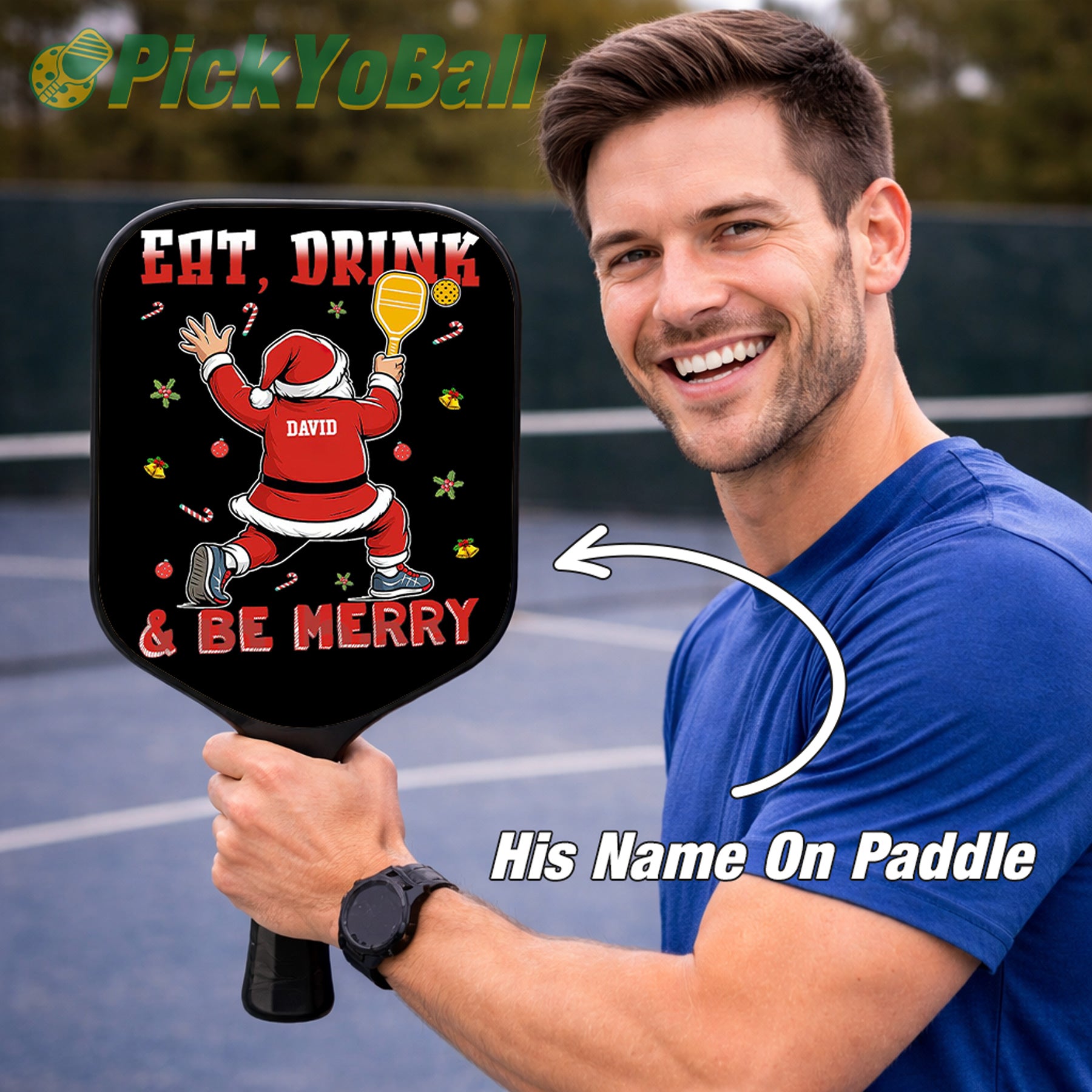 Personalized "Eat, Drink & Be Merry" Pickleball Paddle, Christmas Gift For Boyfriend, Husband, Dad