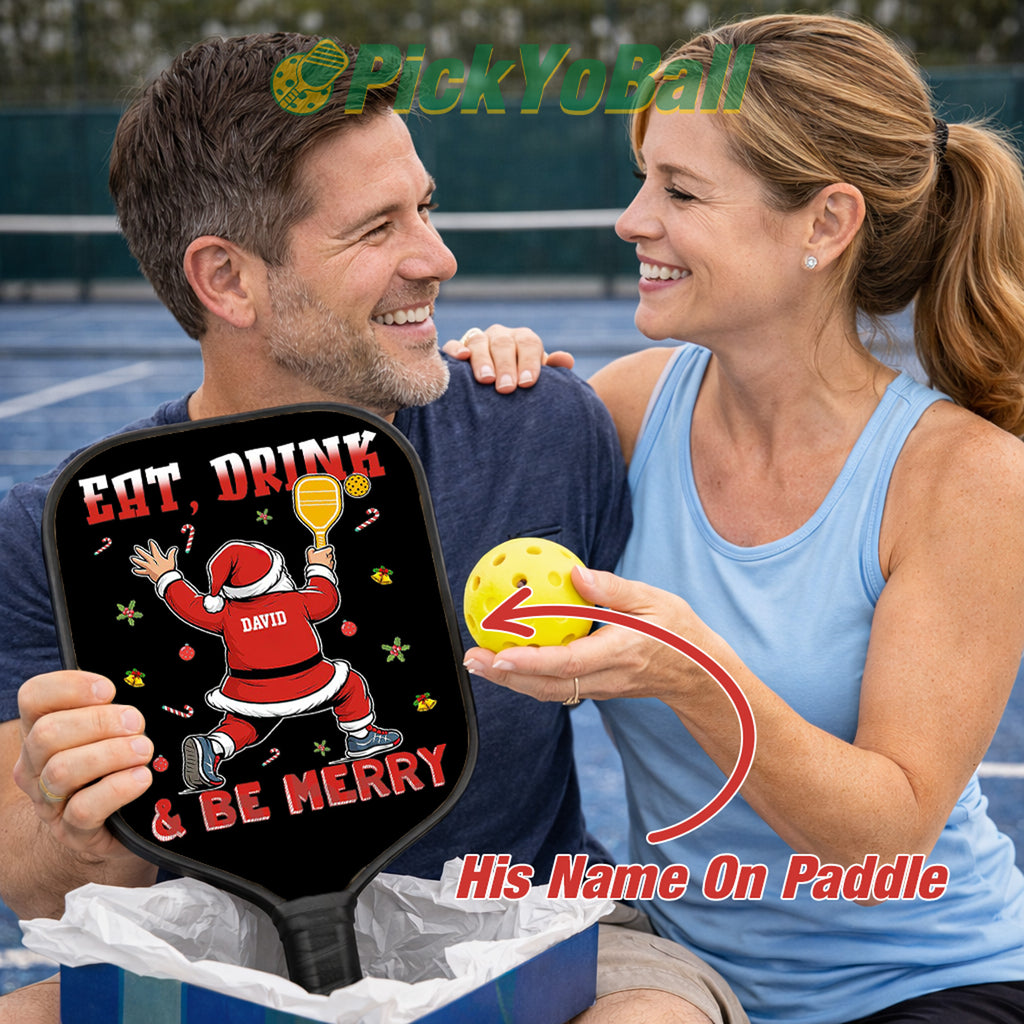 Personalized "Eat, Drink & Be Merry" Pickleball Paddle, Christmas Gift For Boyfriend, Husband, Dad