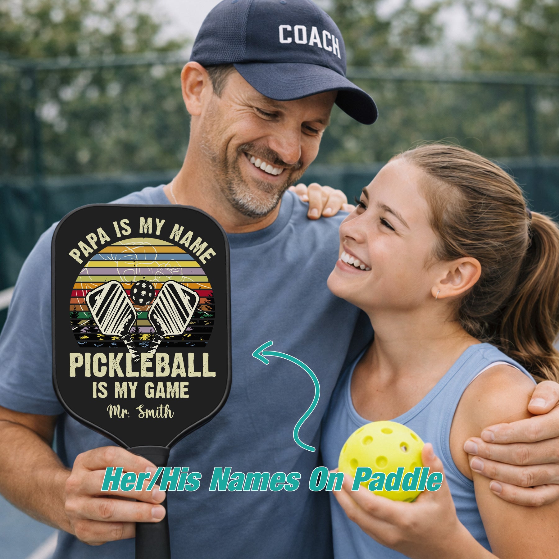 Personalized "Papa Is My Name, Pickleball Is My Game" Paddle with Custom Name