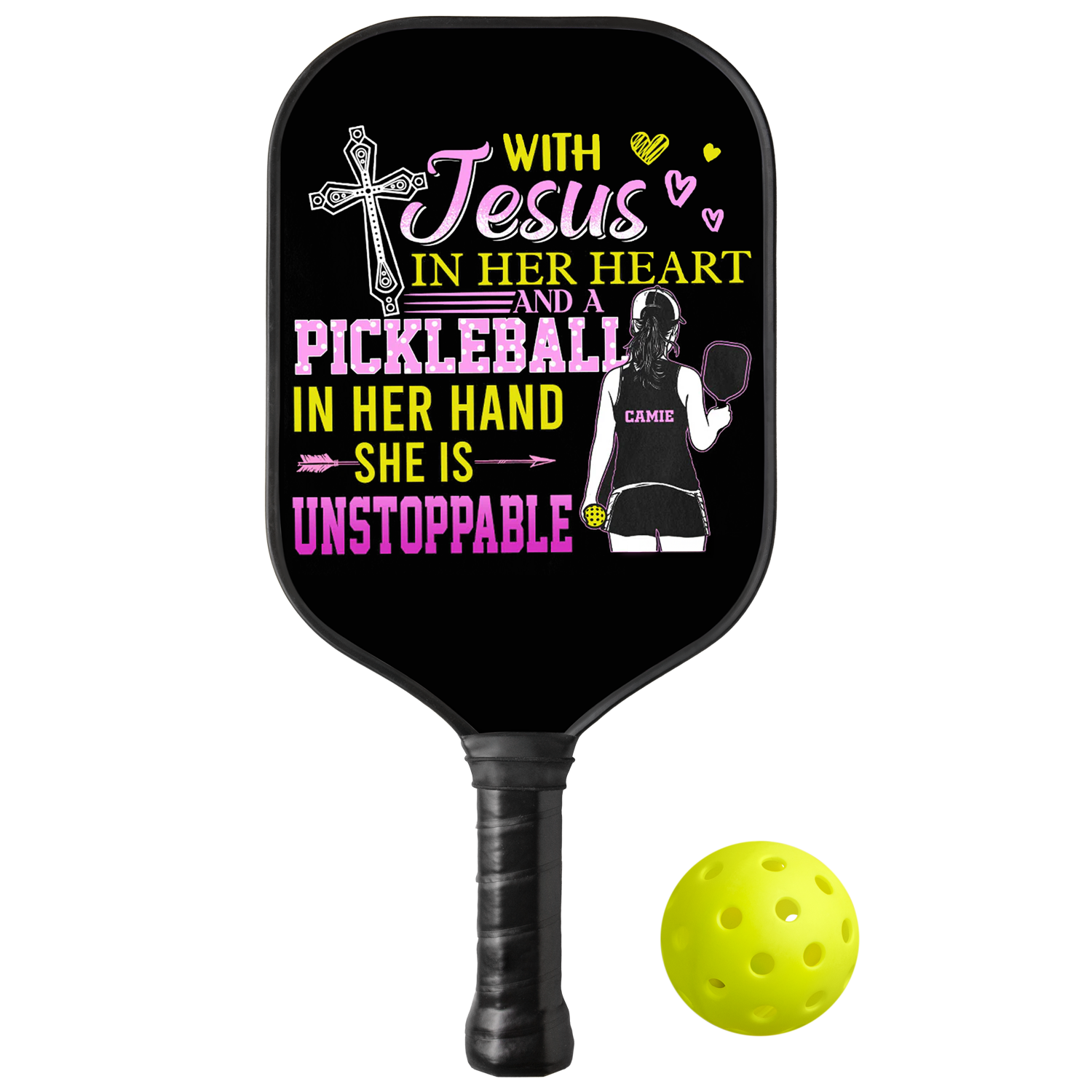 Personalized "Unstoppable Girl With Jesus in Her Heart And Pickleball In Her Hand" Paddle with Custom Name
