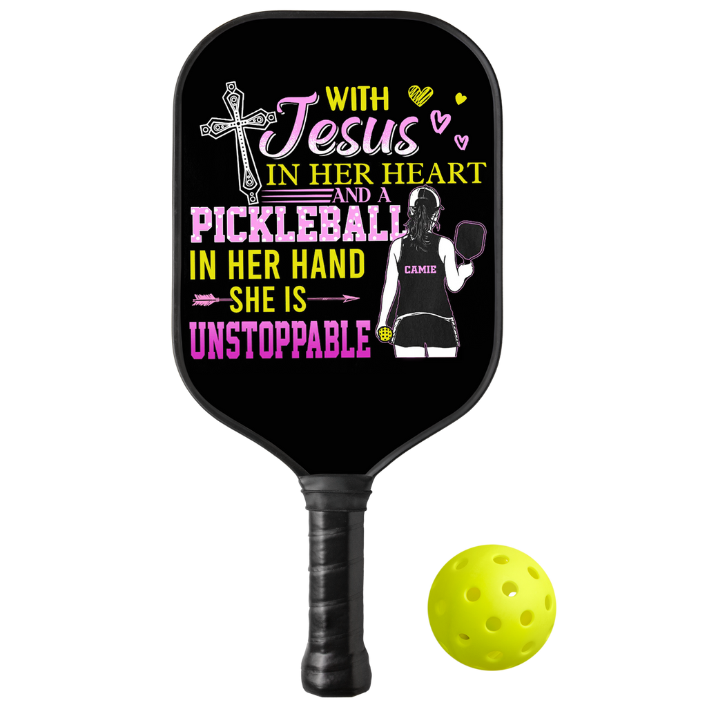 Personalized "Unstoppable Girl With Jesus in Her Heart And Pickleball In Her Hand" Paddle with Custom Name