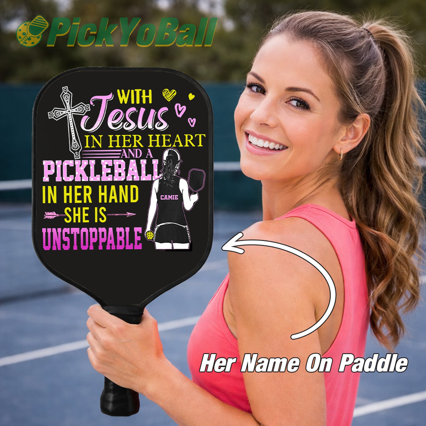 Personalized "Unstoppable Girl With Jesus in Her Heart And Pickleball In Her Hand" Paddle with Custom Name