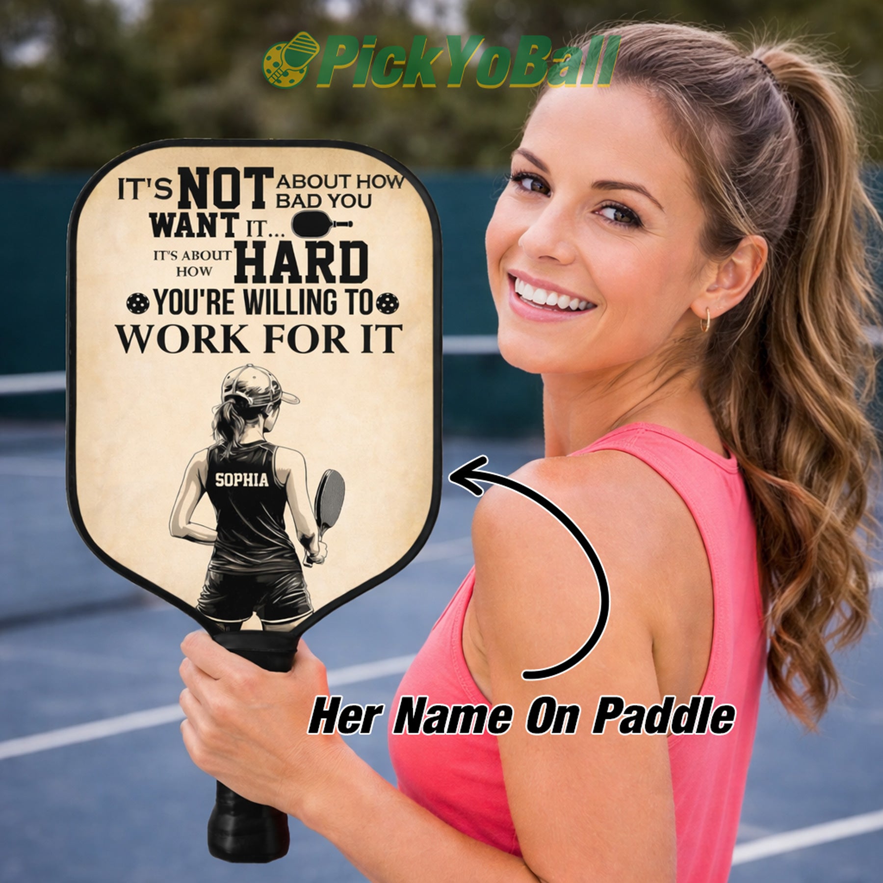 Personalized "Pickleball Player Is About How Hard You're Willing To Work For It" Pickleball Paddle