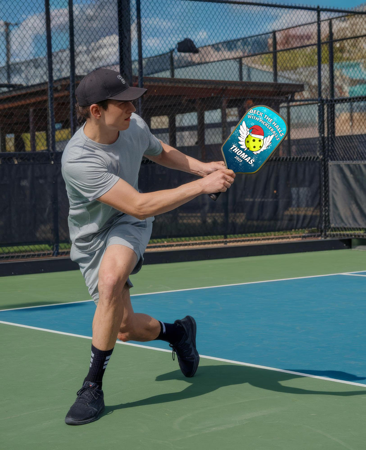 Personalized Christmas "Deck The Halls With Pickleballs" Paddle with Custom Name